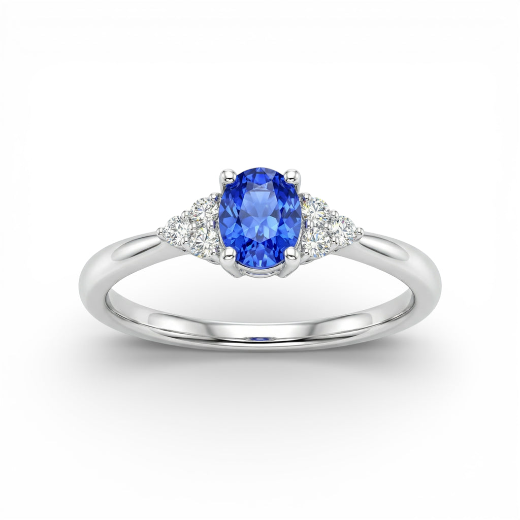 14K White Gold Oval Cut Tanzanite with Diamond Ring