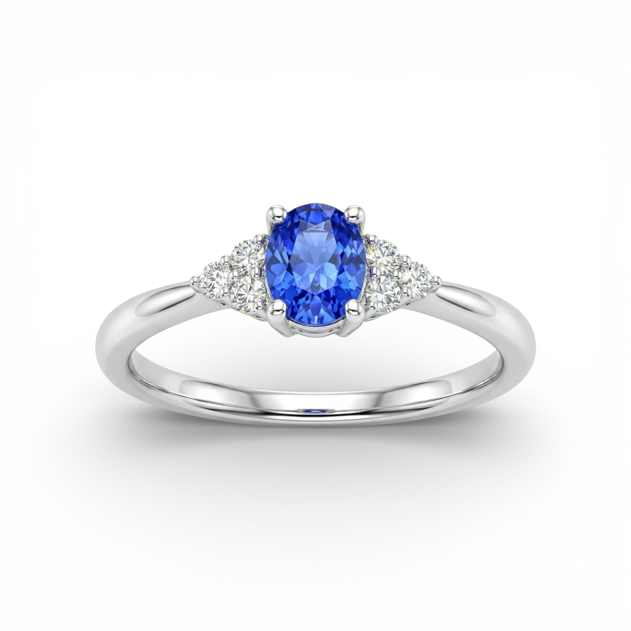 14K White Gold Oval Cut Tanzanite with Diamond Ring