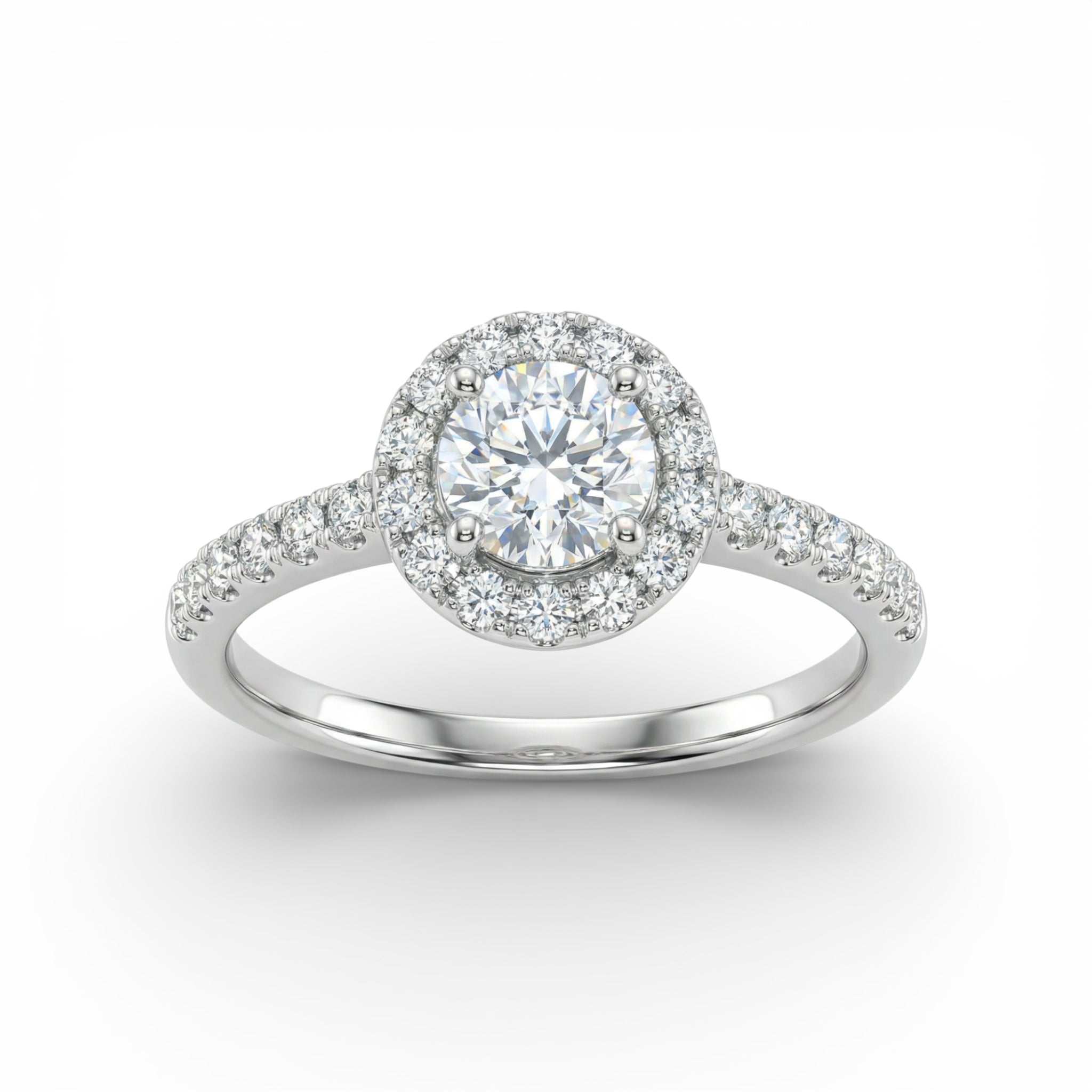 18K White Gold Round Brilliant Diamond Halo Engagement Ring
