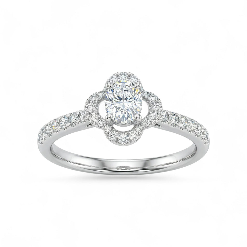 18K White Gold Princess Cut Diamond Clover Ring