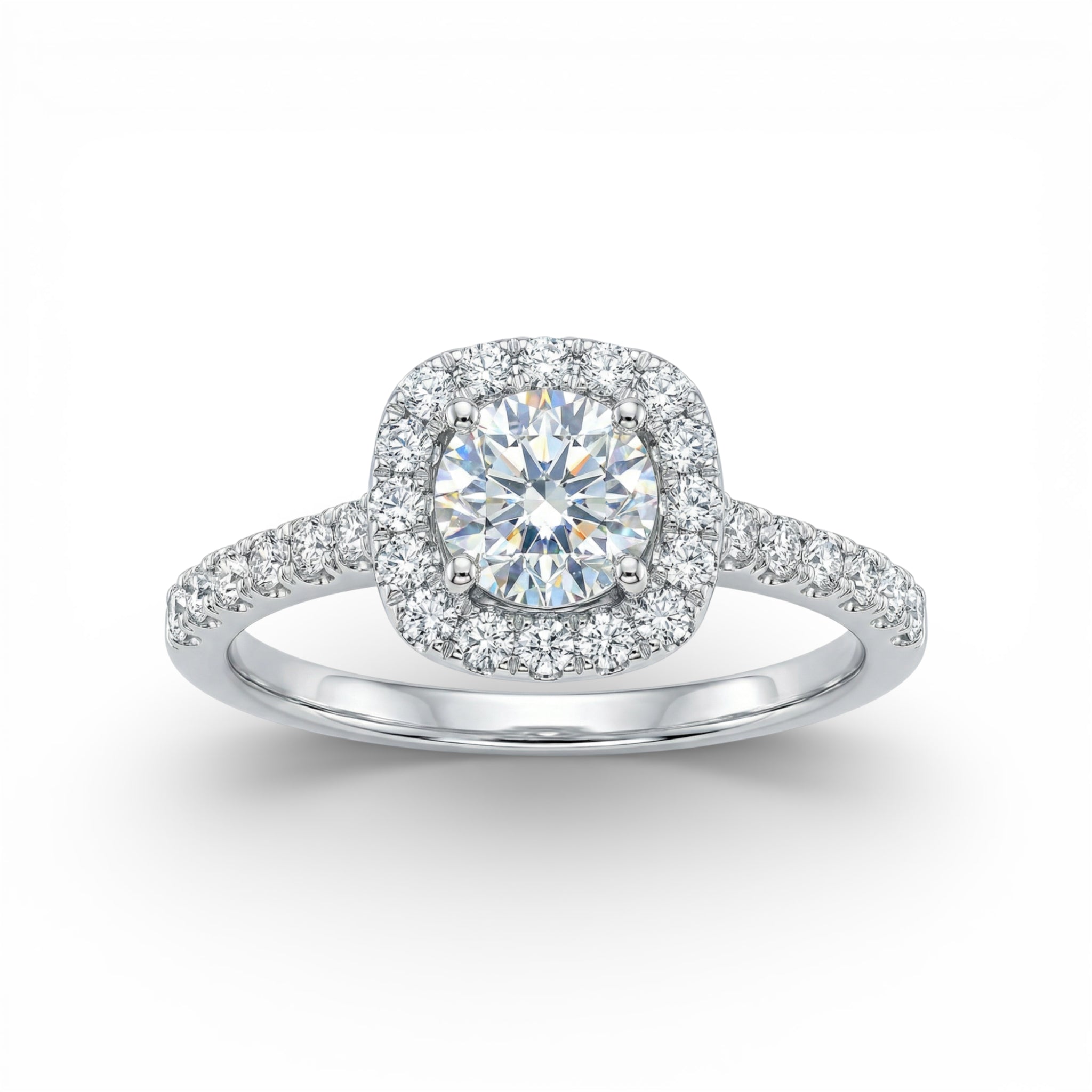 18K White Gold Round Brilliant Diamond Halo Engagement Ring