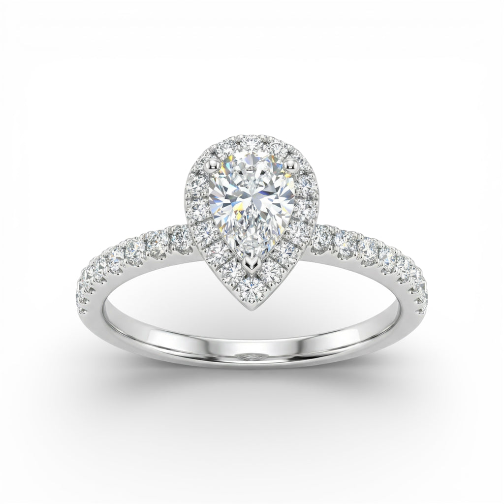 18K White Gold Pear Cut Diamond Halo Engagement Ring