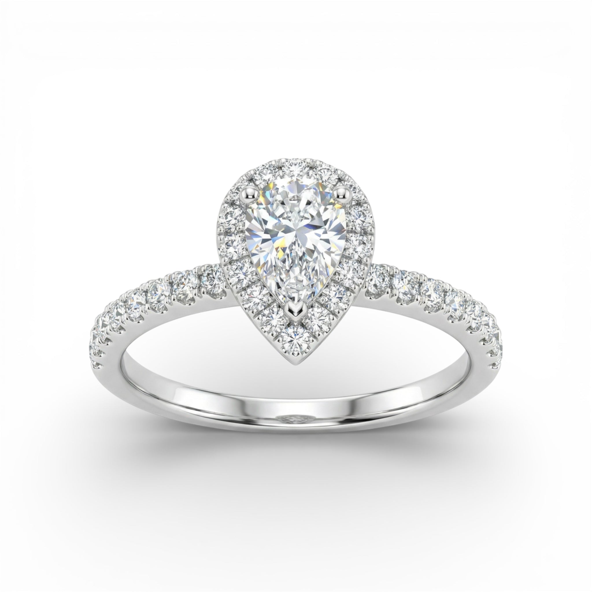 18K White Gold Pear Cut Diamond Halo Engagement Ring