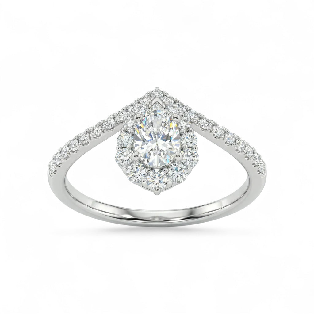 18K White Gold Pear Cut Diamond Halo Engagement Ring