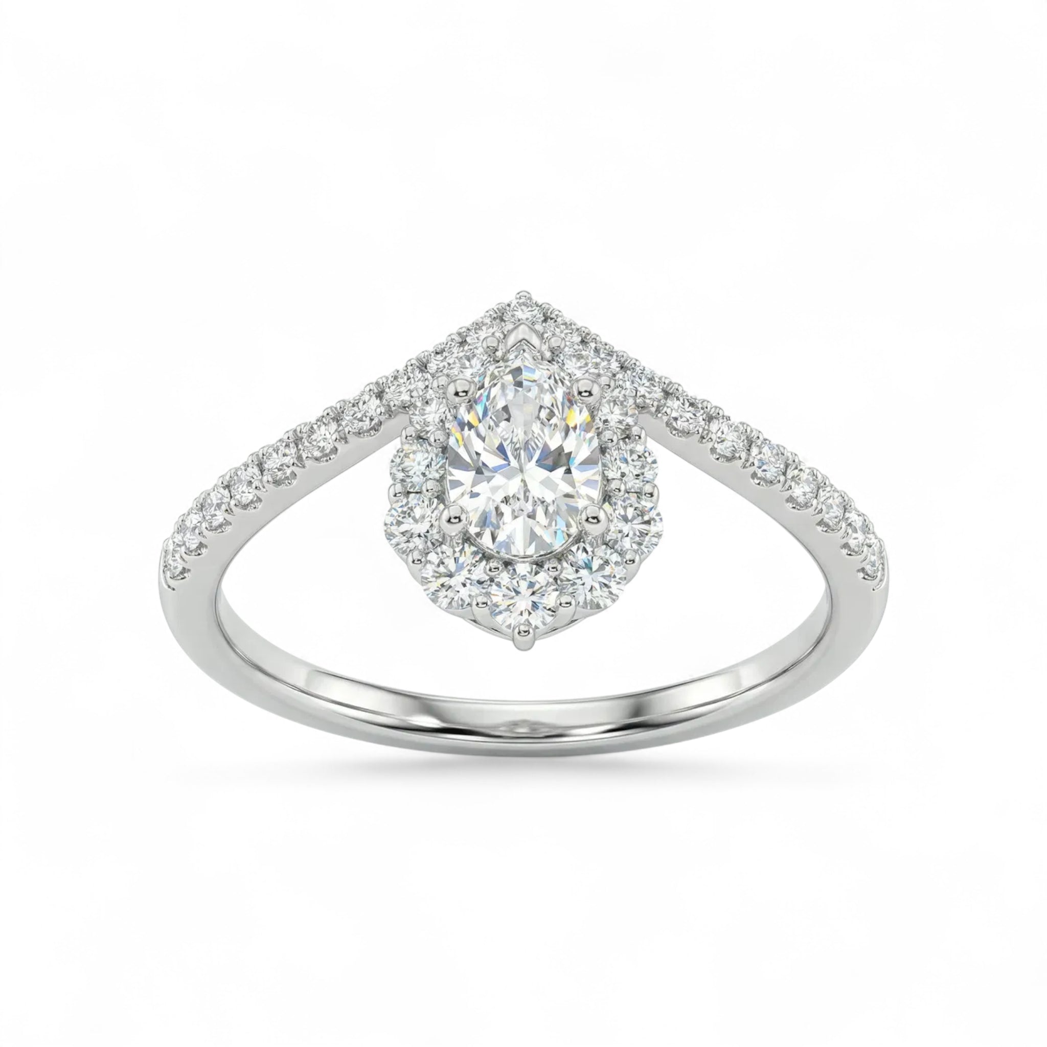 18K White Gold Pear Cut Diamond Halo Engagement Ring