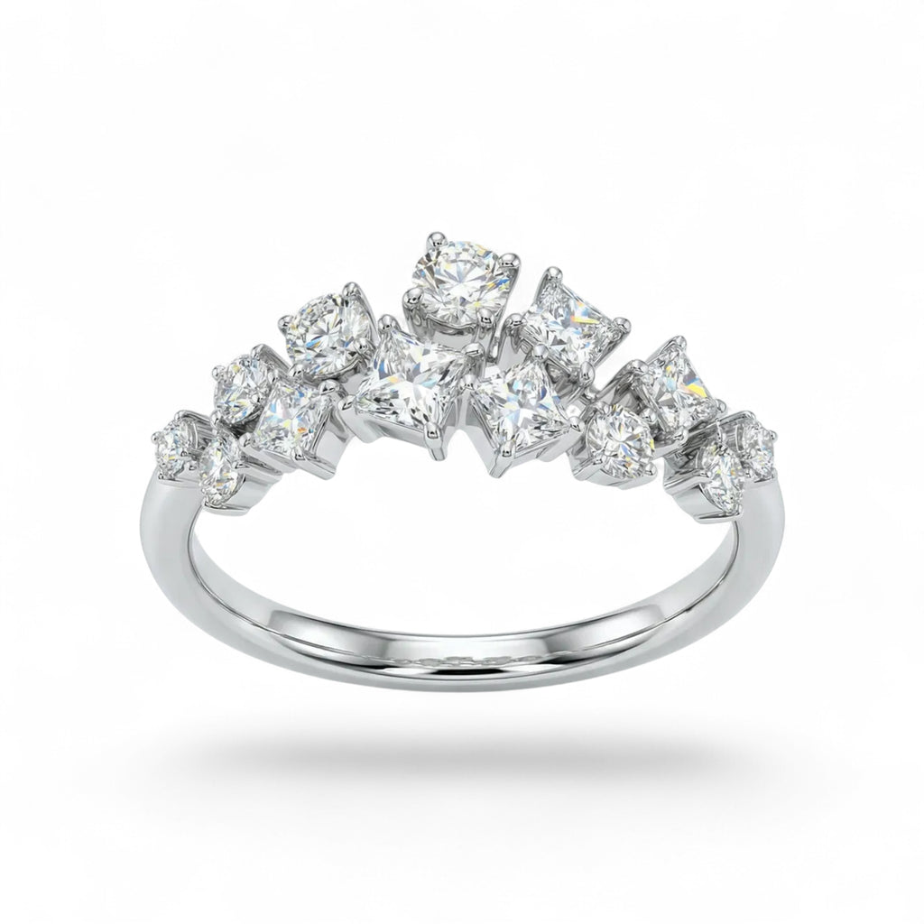 18K White Gold Princess Cut Diamond Cluster Ring