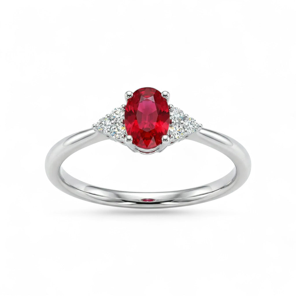 14K White Gold Oval Ruby and Diamond Engagement Ring