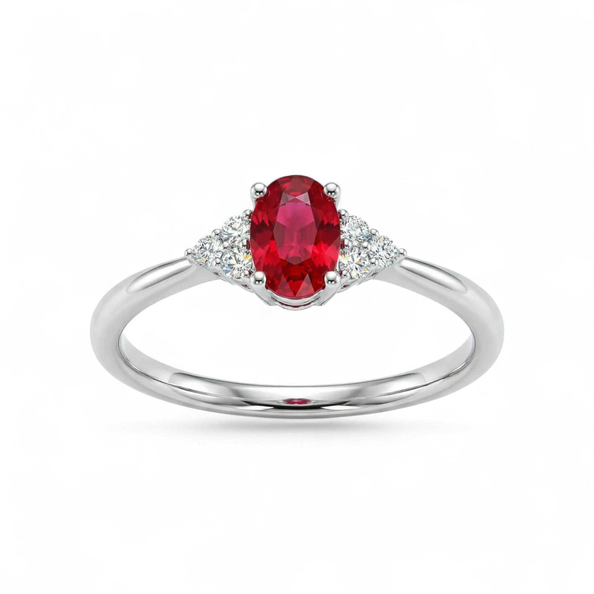 14K White Gold Oval Ruby and Diamond Engagement Ring