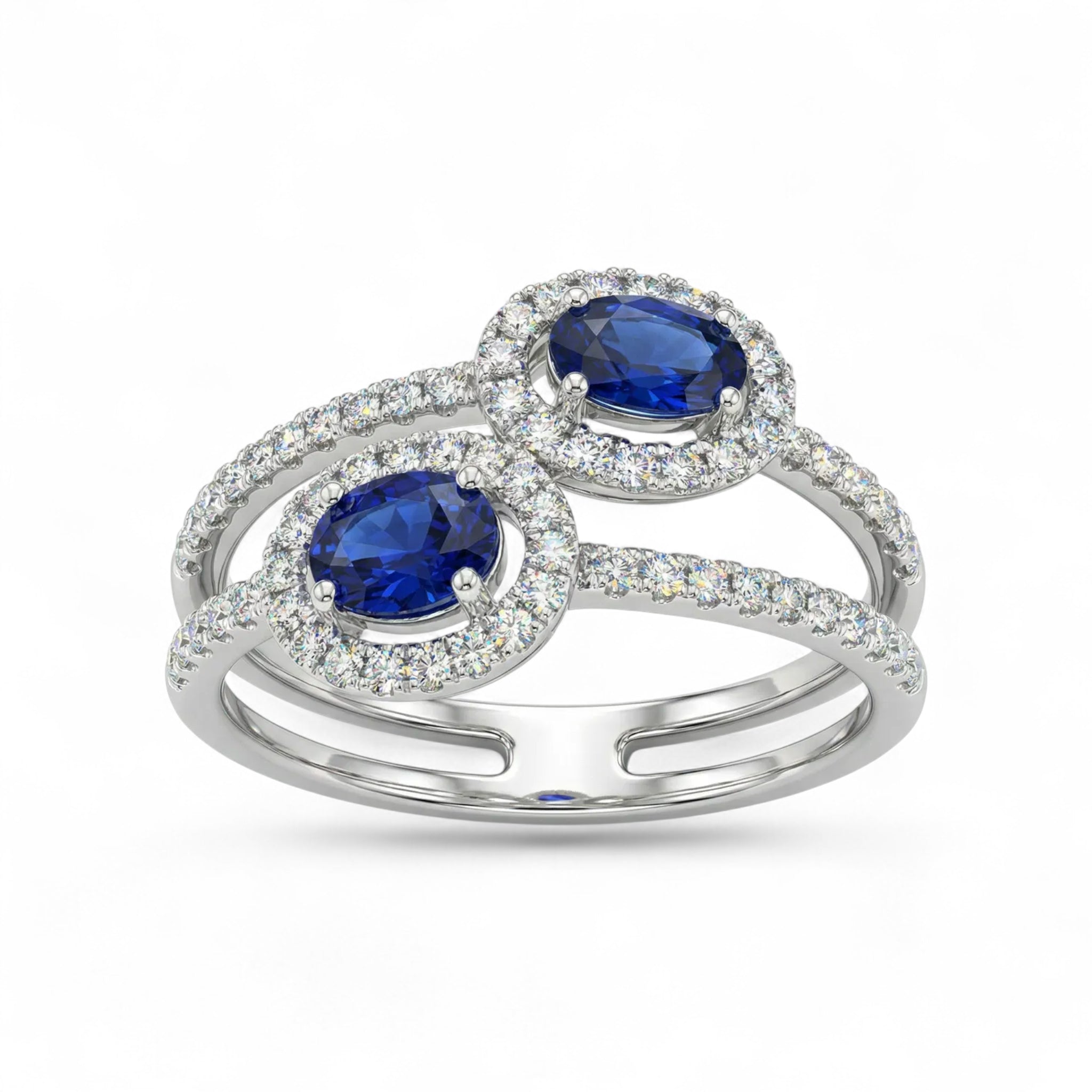 14K White Gold Oval Cut Sapphire with Diamond Halo Ring