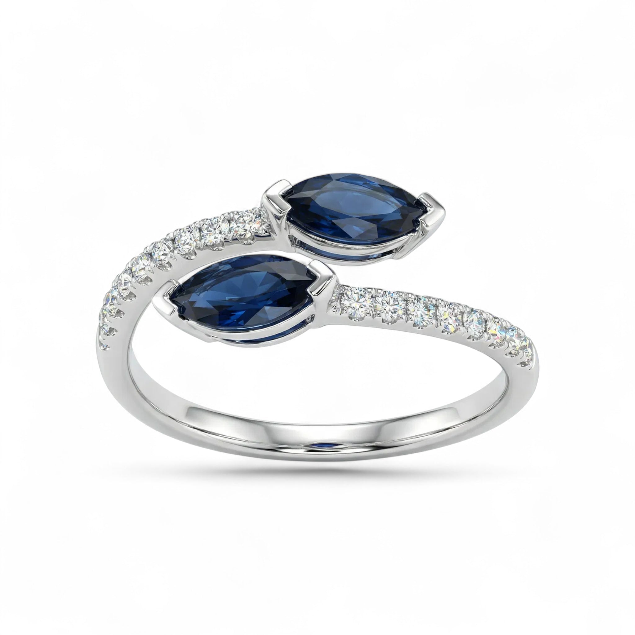 14K White Gold Marquise Cut Sapphire with Diamond Open Ring