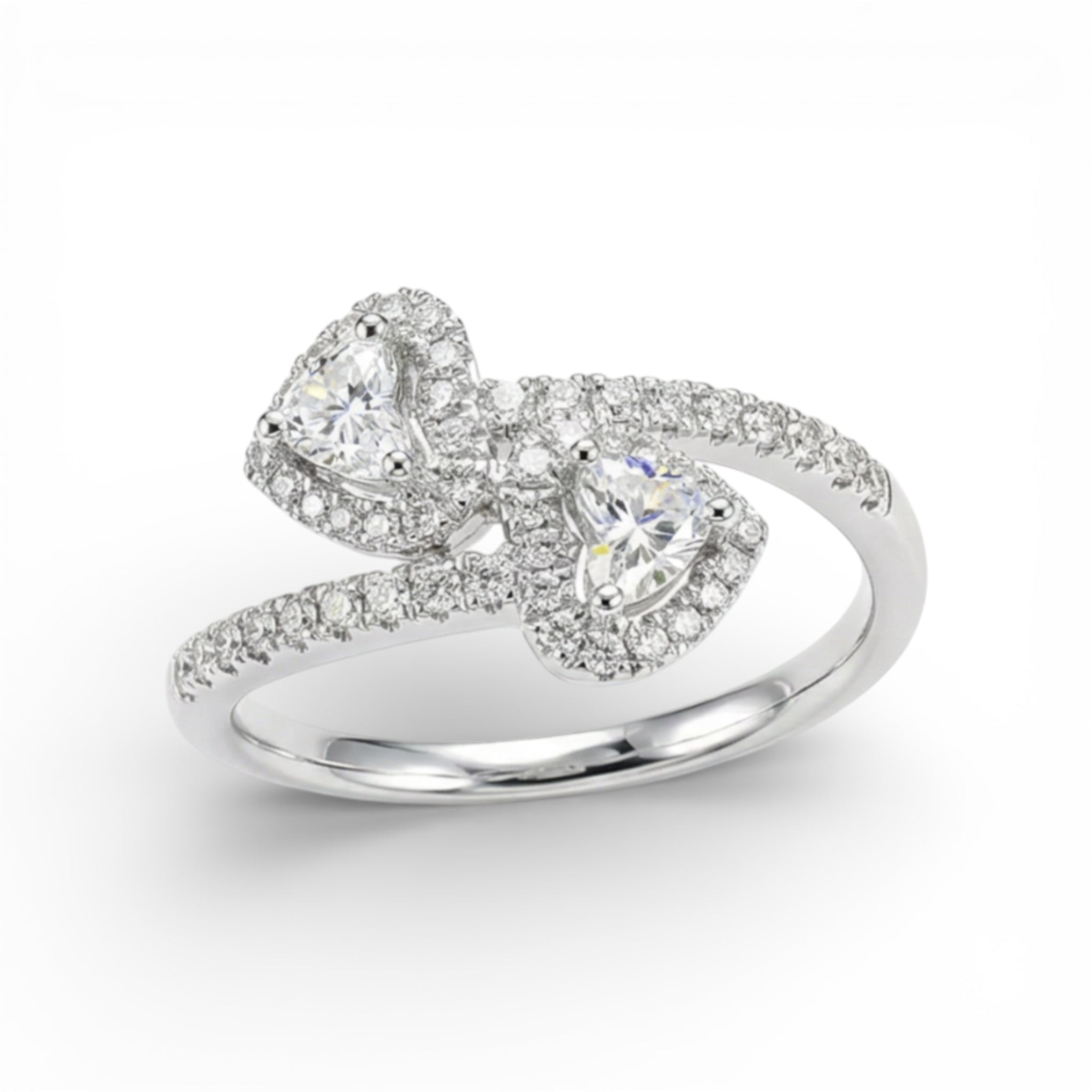 18K White Gold Double Heart Diamond Ring