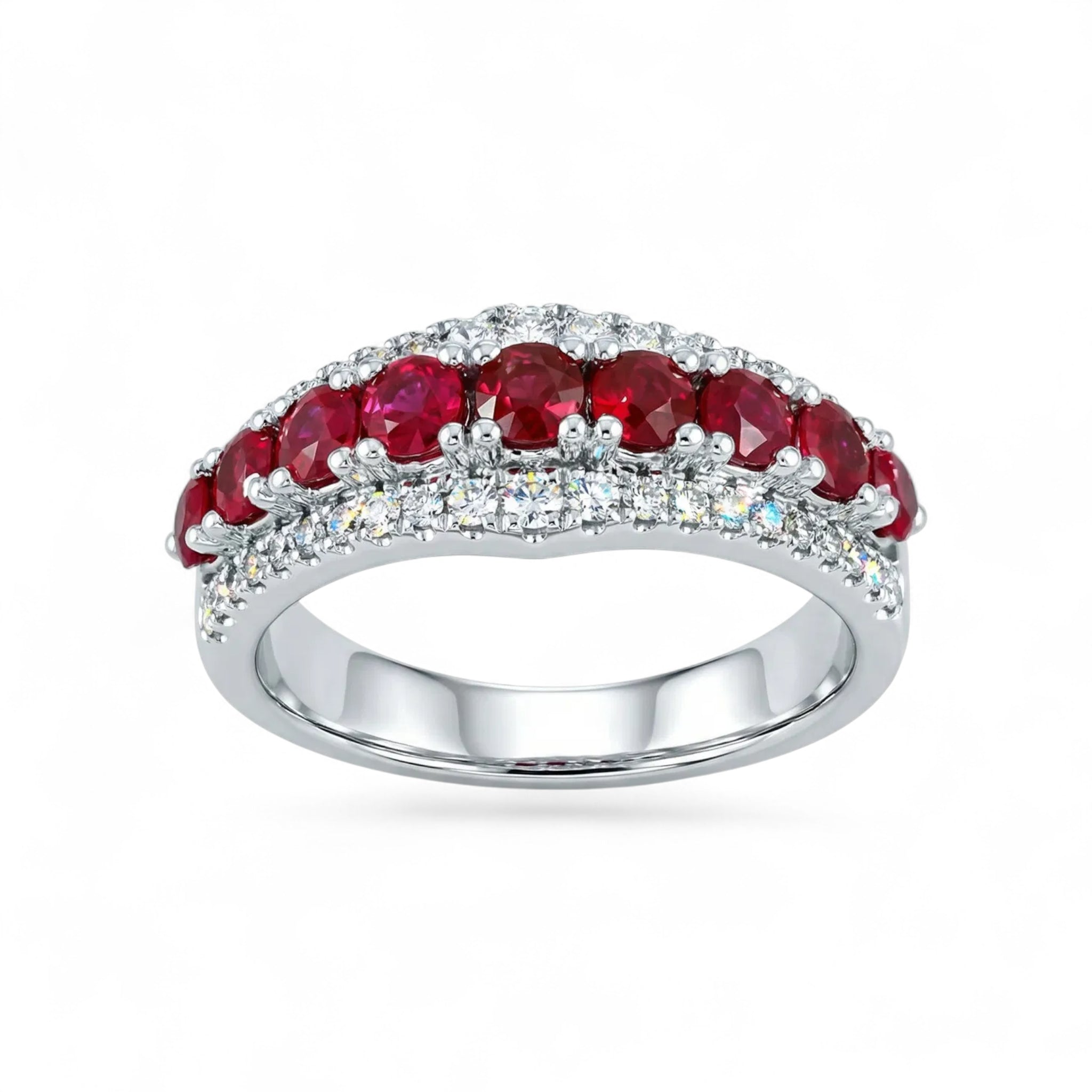 14K White Gold Ruby and Diamond Half Eternity Ring