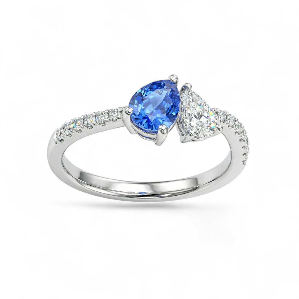 18K White Gold Pear Cut Sapphire with Diamond Ring