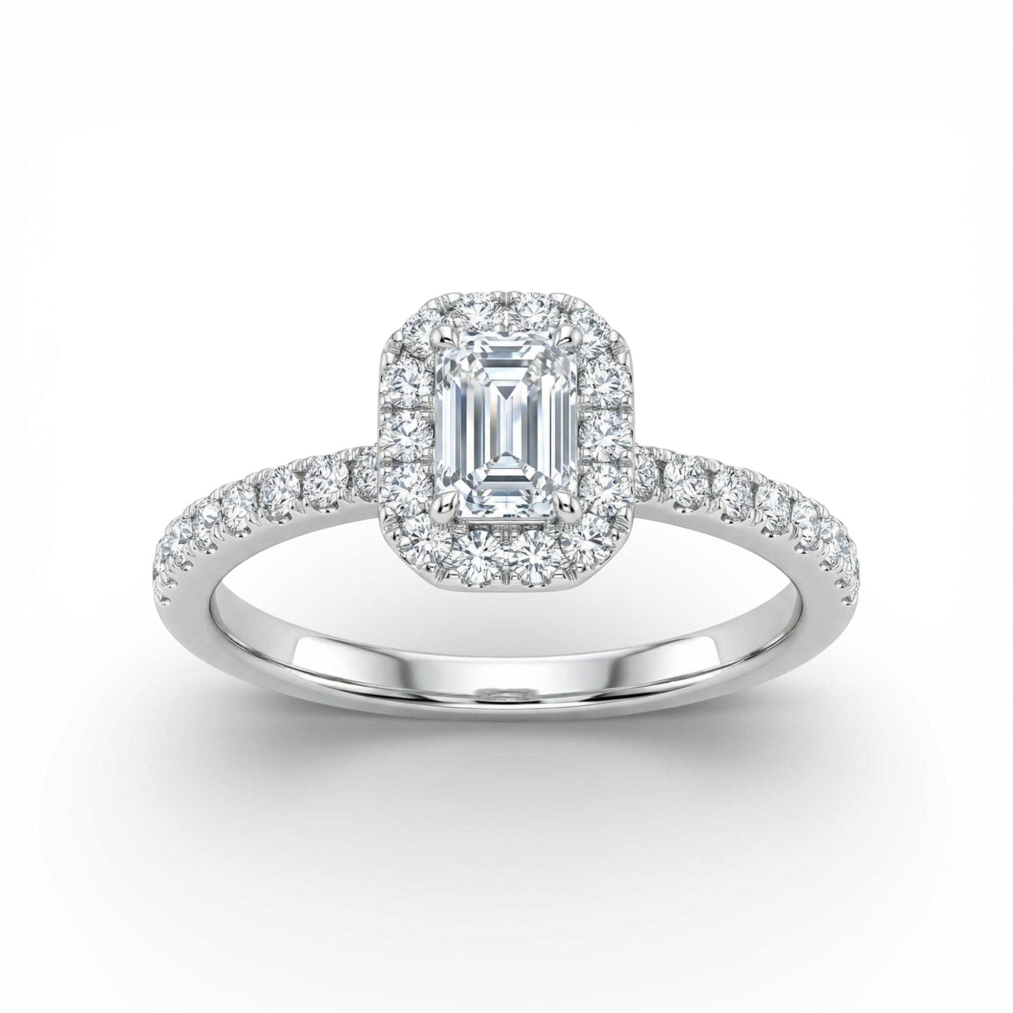 18K White Gold Baguette Cut Diamond Halo Ring