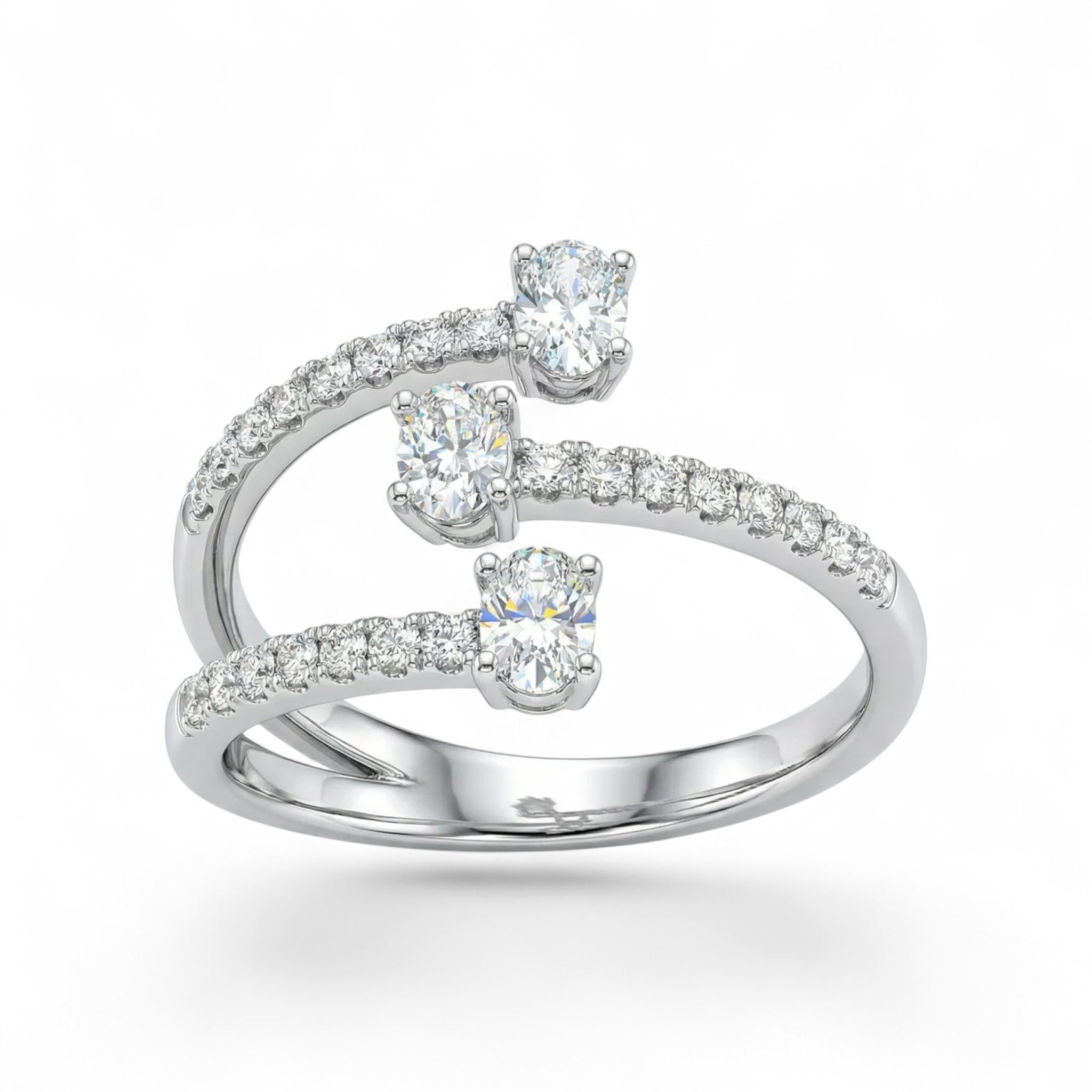 18K White Gold 3 Stone Oval Cut Diamond Ring