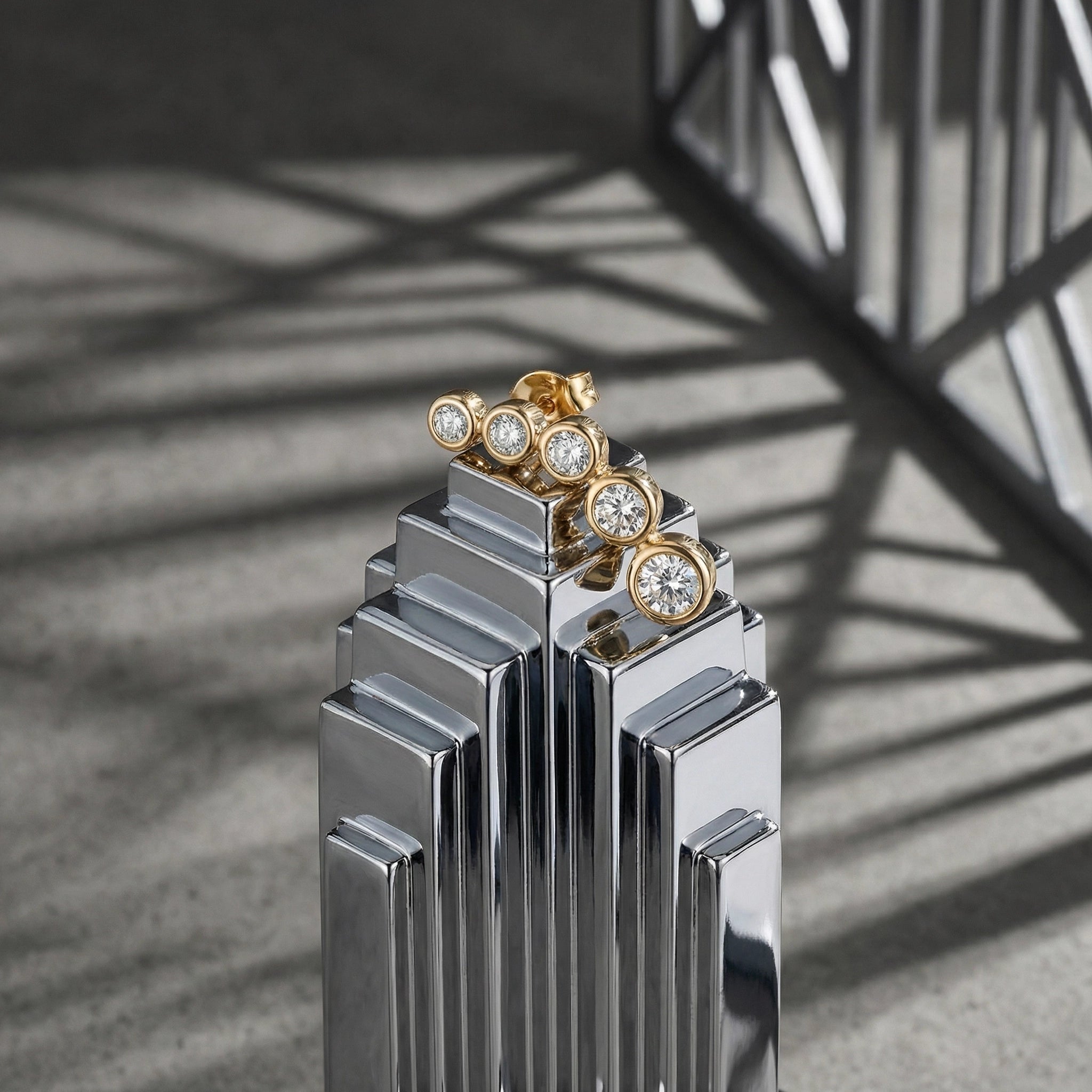 14K Yellow Gold 4 Bubble Diamond Drop Earrings - Art Deco