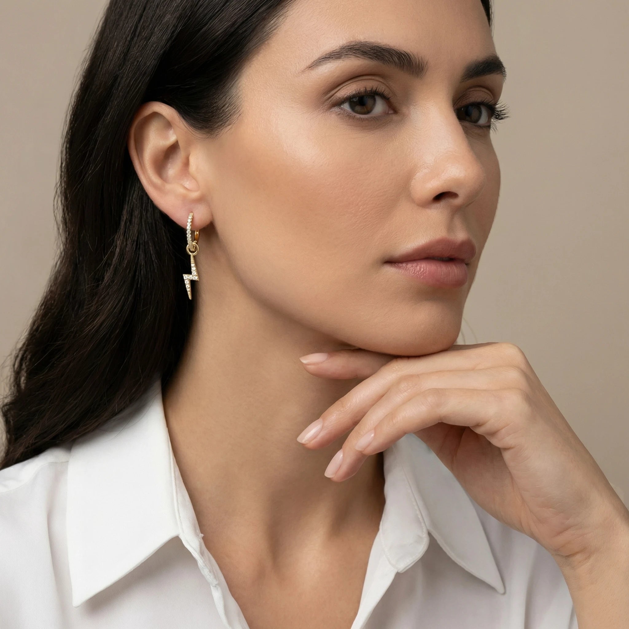 14K Yellow Gold Dangle Lightning Diamond Hoop Earrings