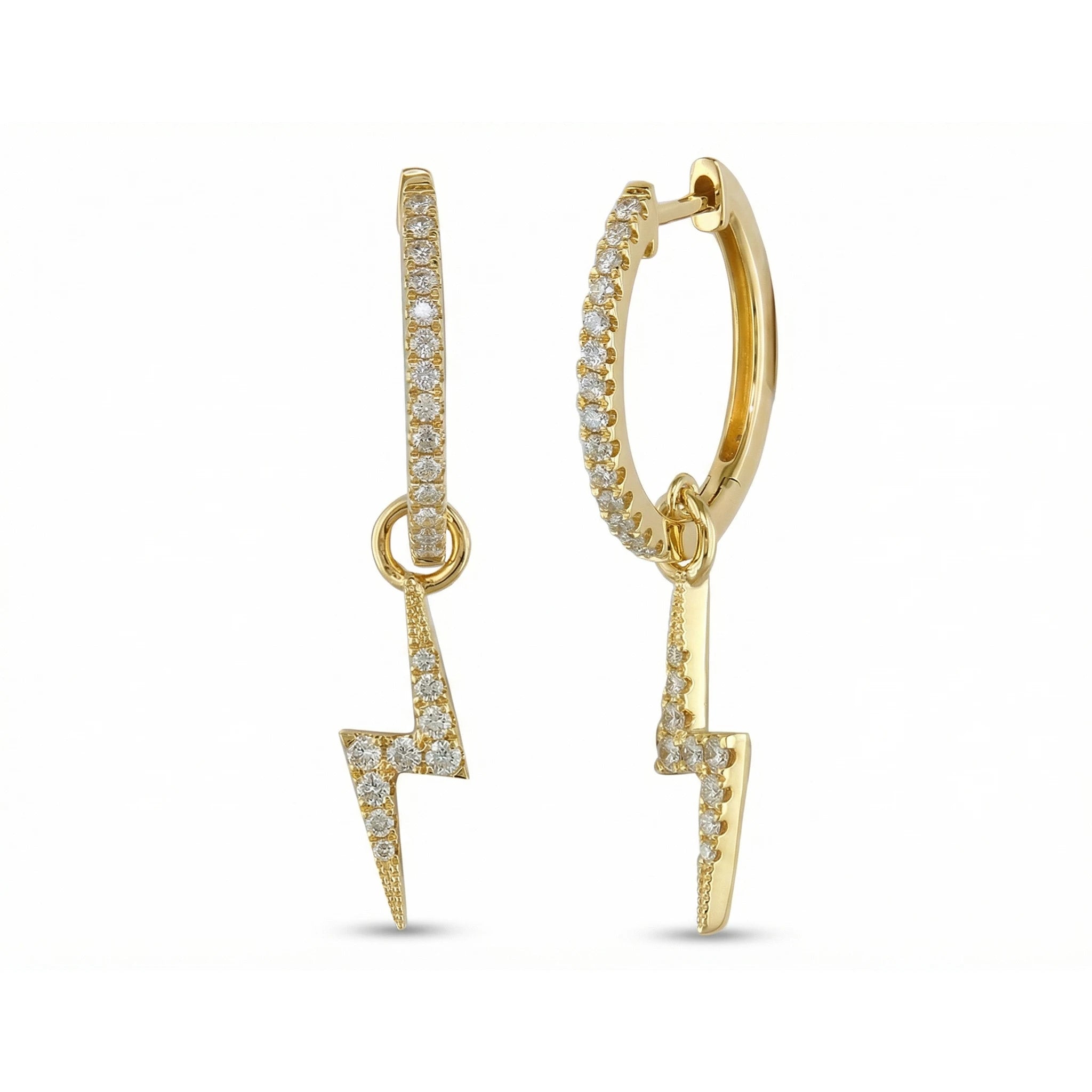 14K Yellow Gold Dangle Lightning Diamond Hoop Earrings