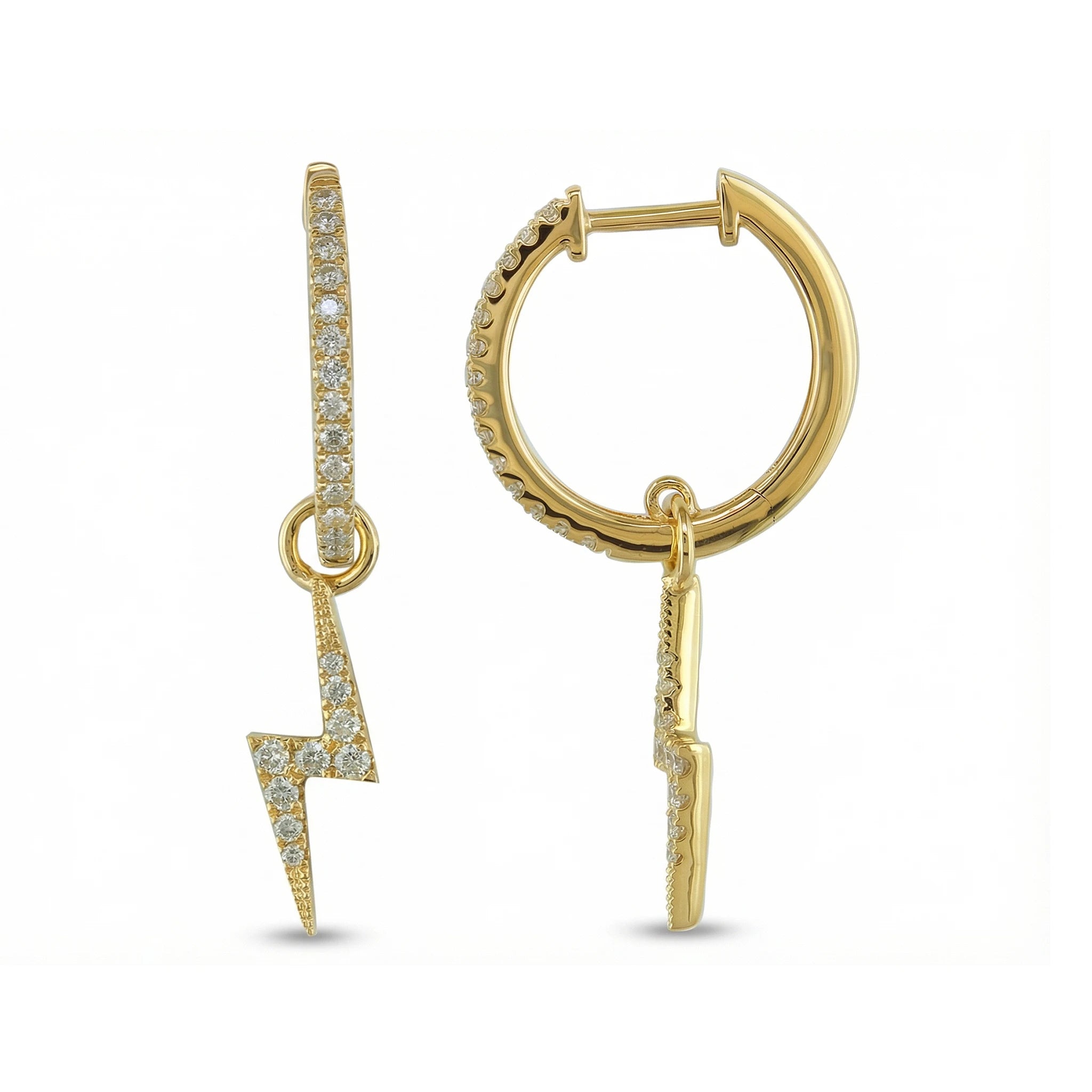 14K Yellow Gold Dangle Lightning Diamond Hoop Earrings