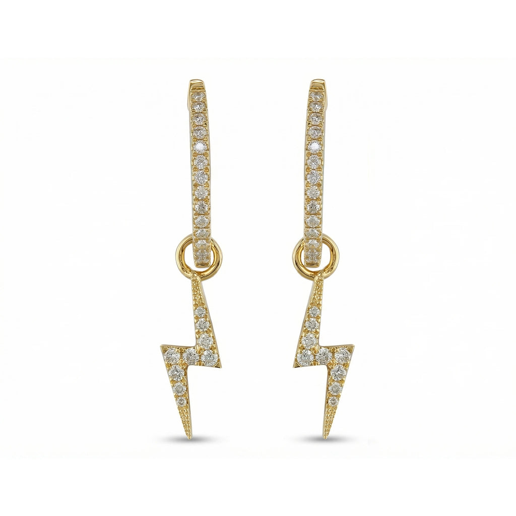14K Yellow Gold Dangle Lightning Diamond Hoop Earrings