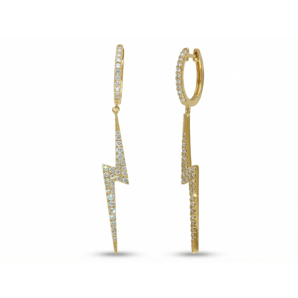 14K Yellow Gold Dangle Lightning Diamond Hoop Earrings