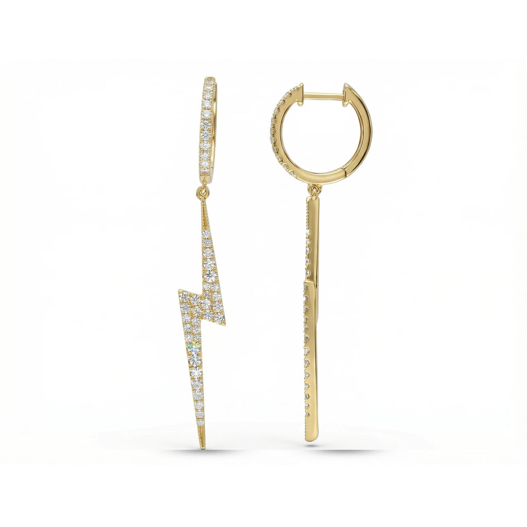 14K Yellow Gold Dangle Lightning Diamond Hoop Earrings
