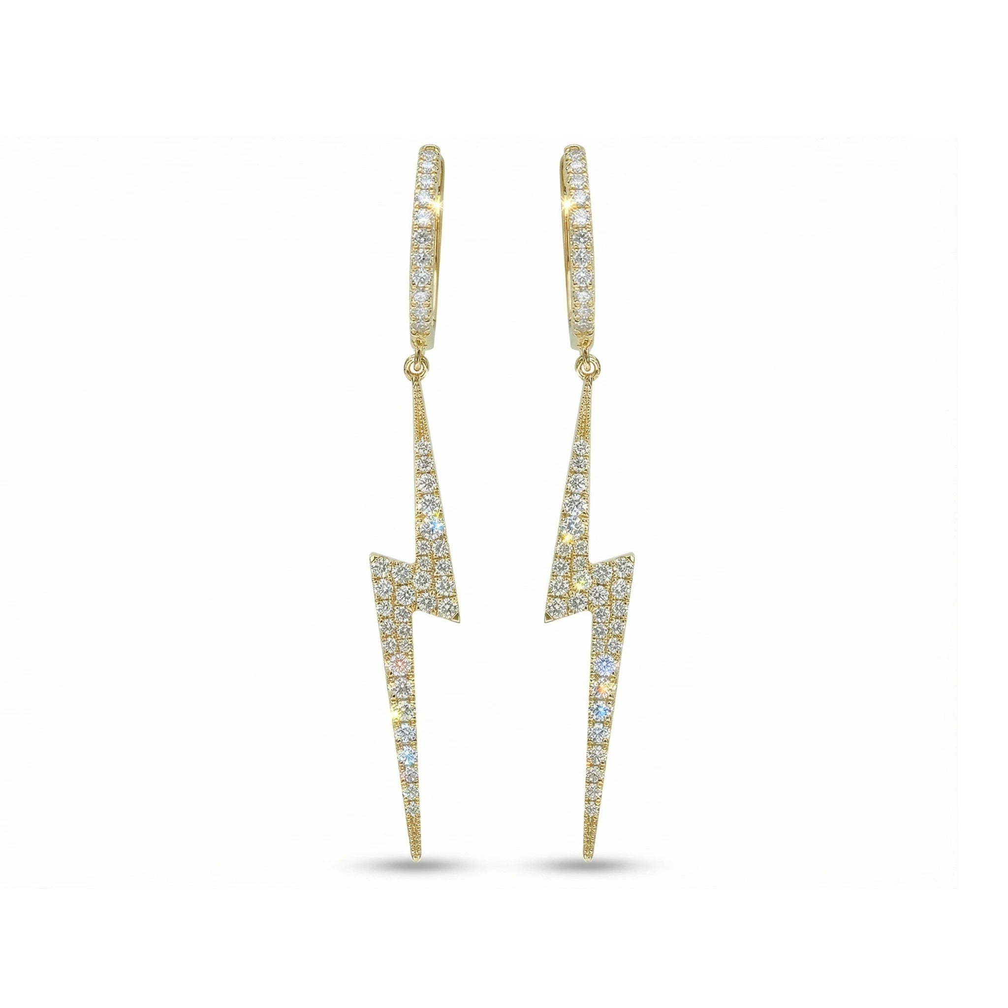 14K Yellow Gold Dangle Lightning Diamond Hoop Earrings
