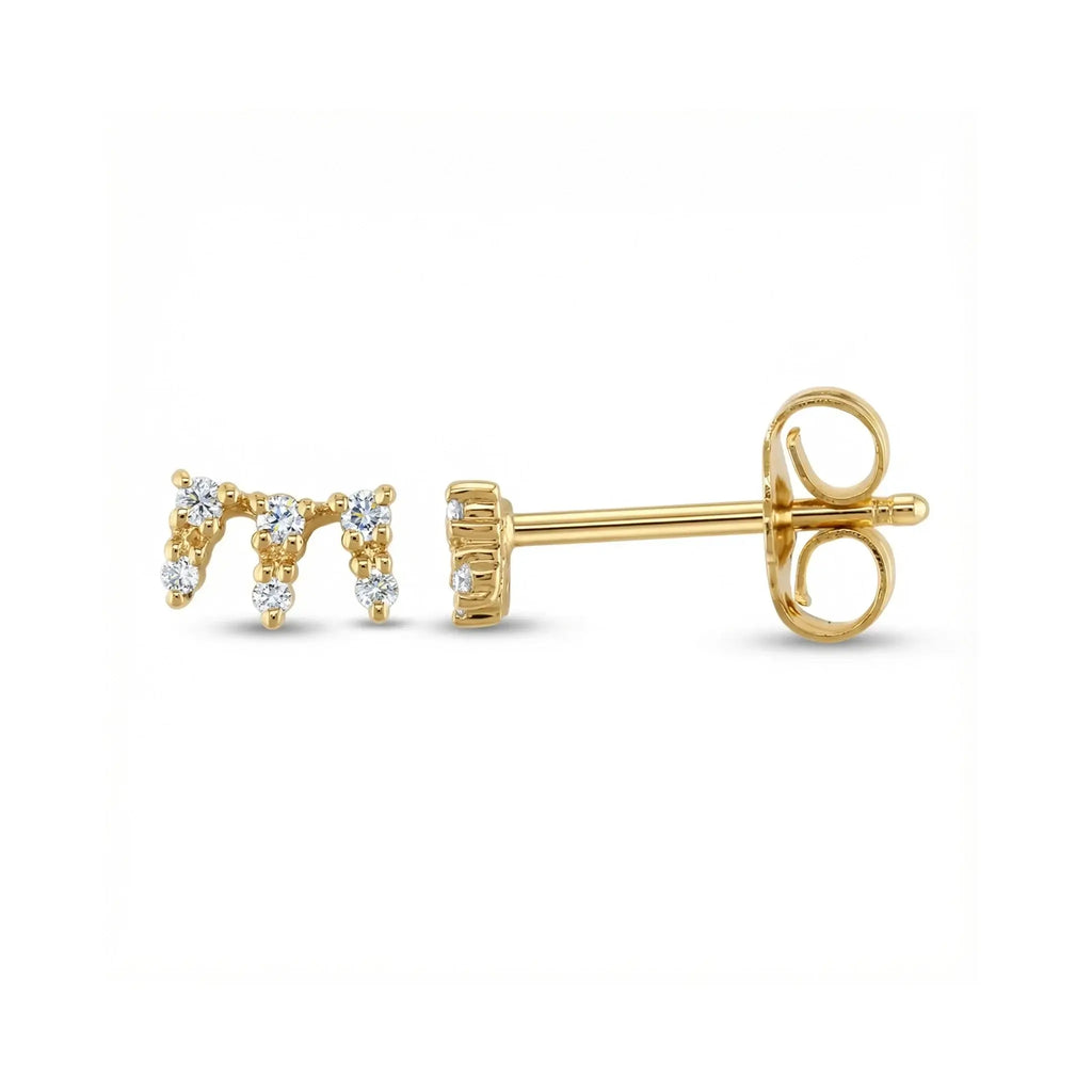 14K Yellow Gold Mini Crown design diamond stud earrings, featuring a delicate prong-set crown motif with sparkling round brilliant diamonds.