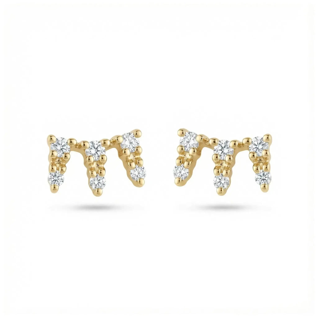 14K Yellow Gold Mini Crown design diamond stud earrings, featuring a delicate prong-set crown motif with sparkling round brilliant diamonds.