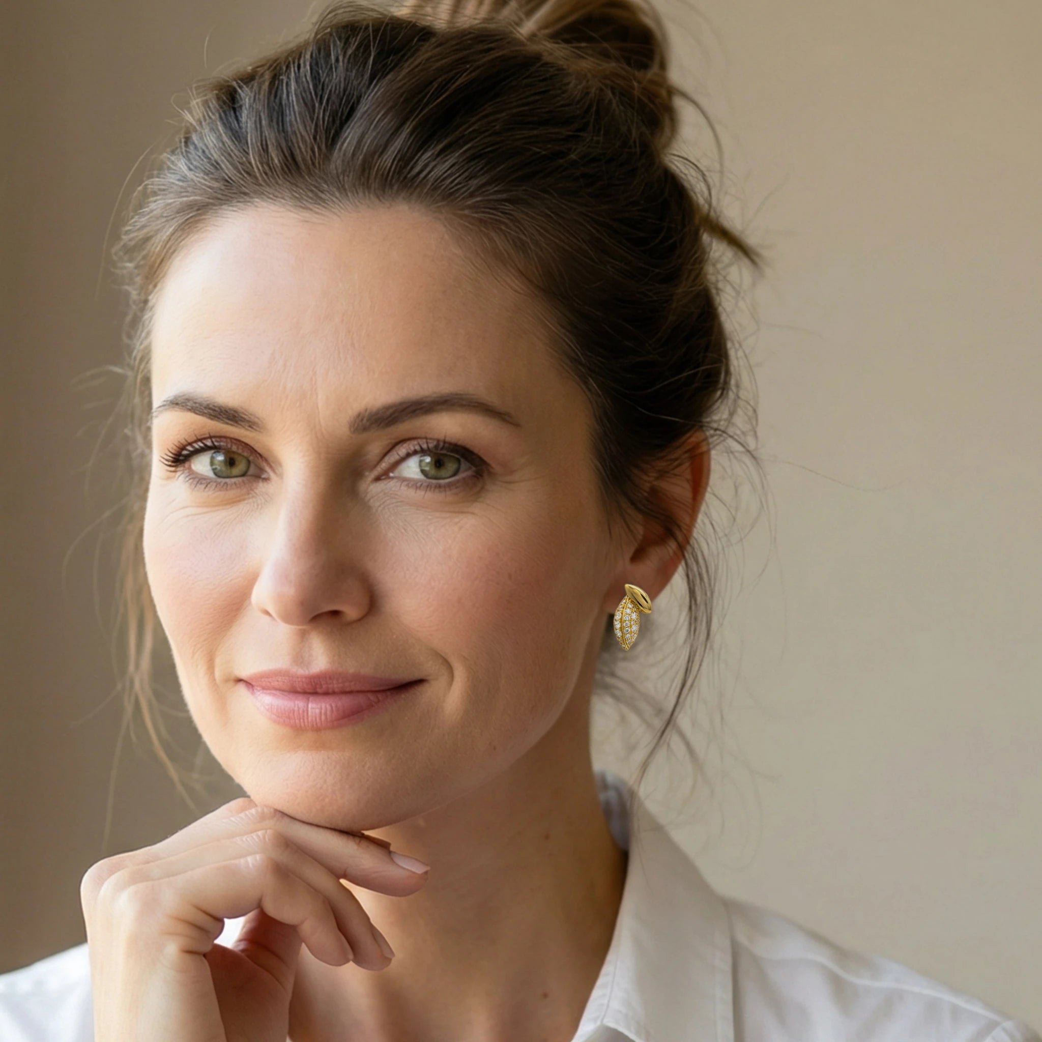 14K Yellow Gold Olive Diamond Earrings