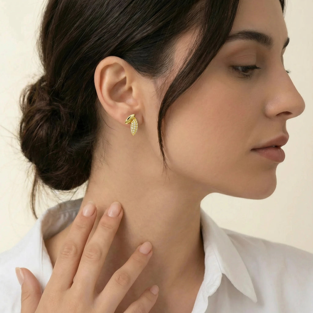 14K Yellow Gold Olive Diamond Earrings