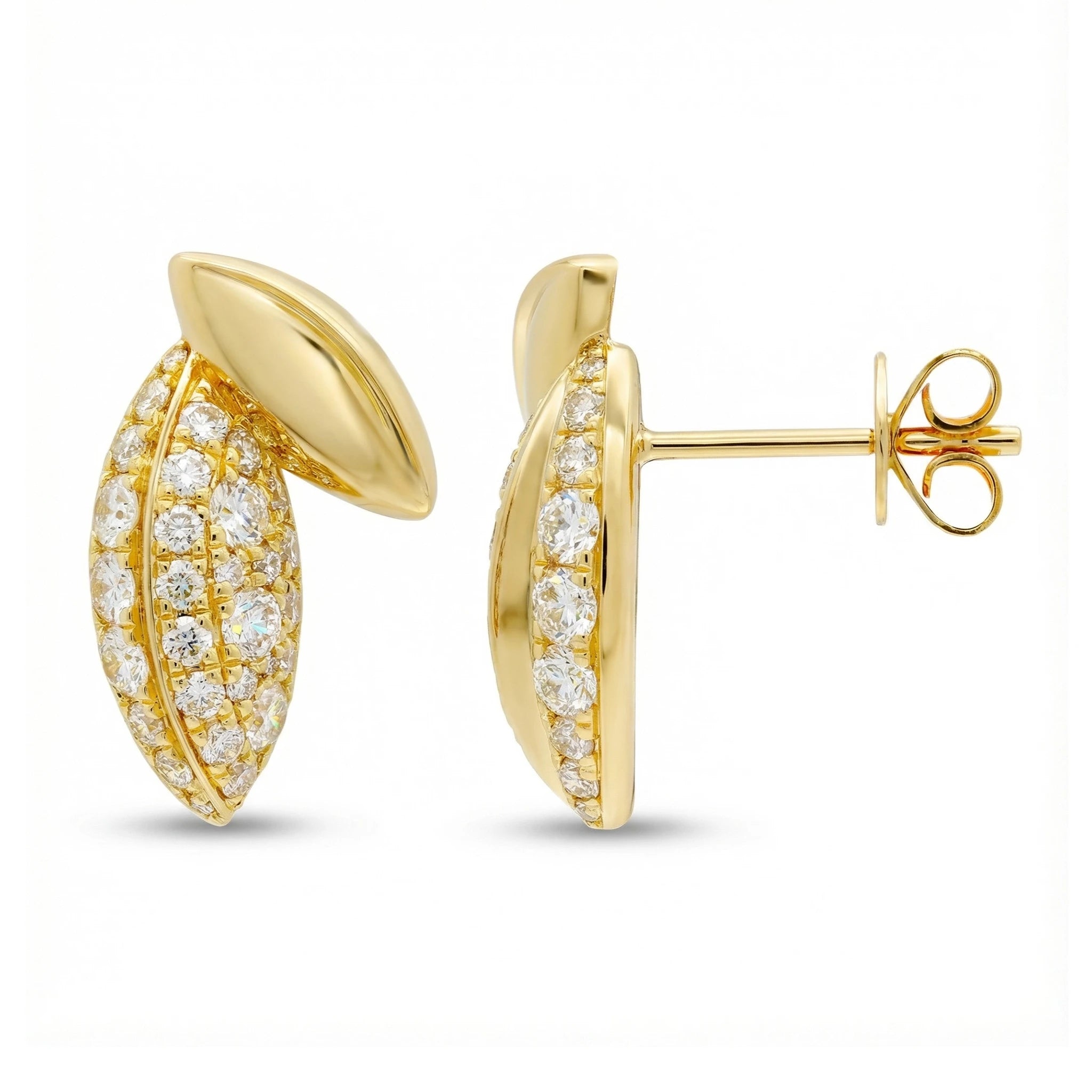 14K Yellow Gold Olive Diamond Earrings