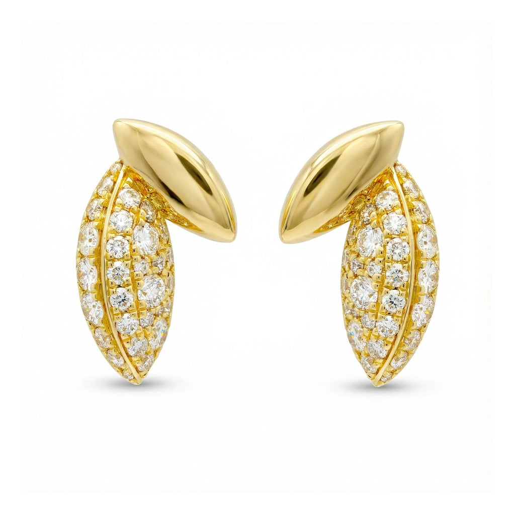 14K Yellow Gold Olive Diamond Earrings