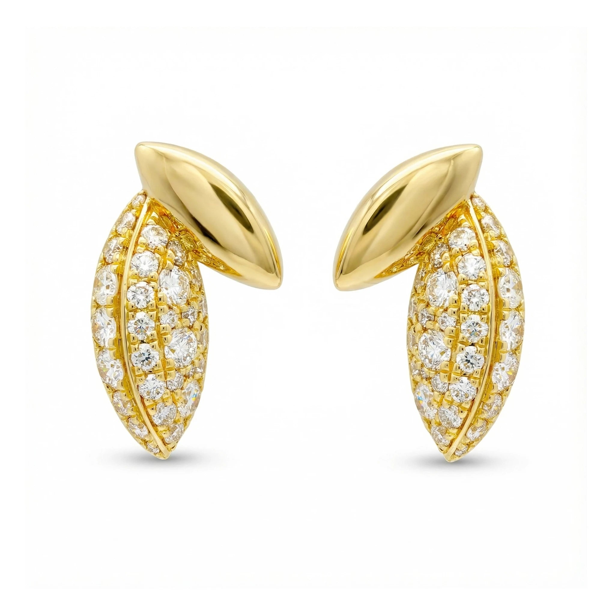 14K Yellow Gold Olive Diamond Earrings
