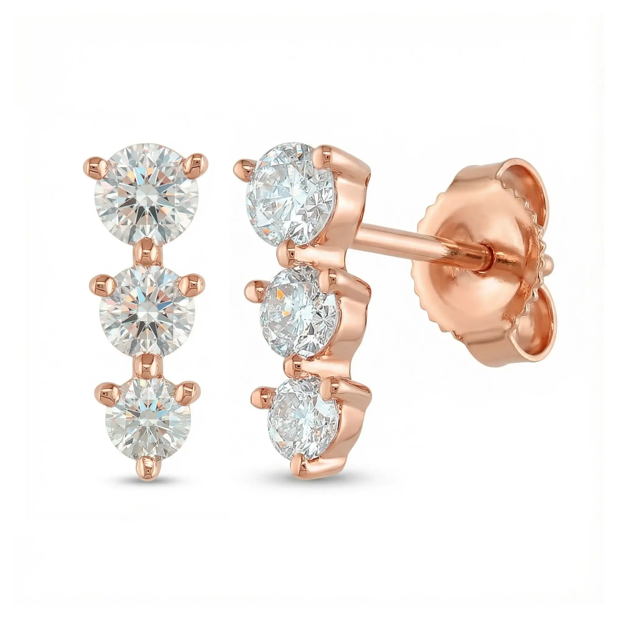 BeBling Modern Graduated Diamond Studs 14K Yellow Gold Front View - Rose Gold
