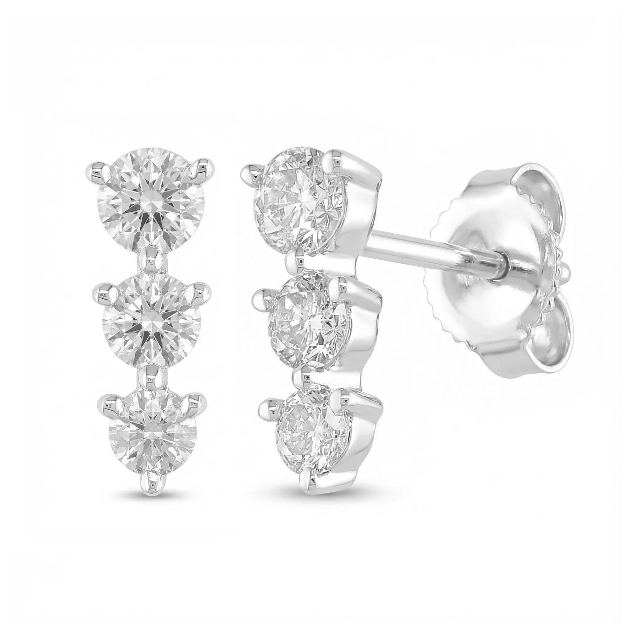 BeBling Modern Graduated Diamond Studs 14K Yellow Gold Front View - White Gold