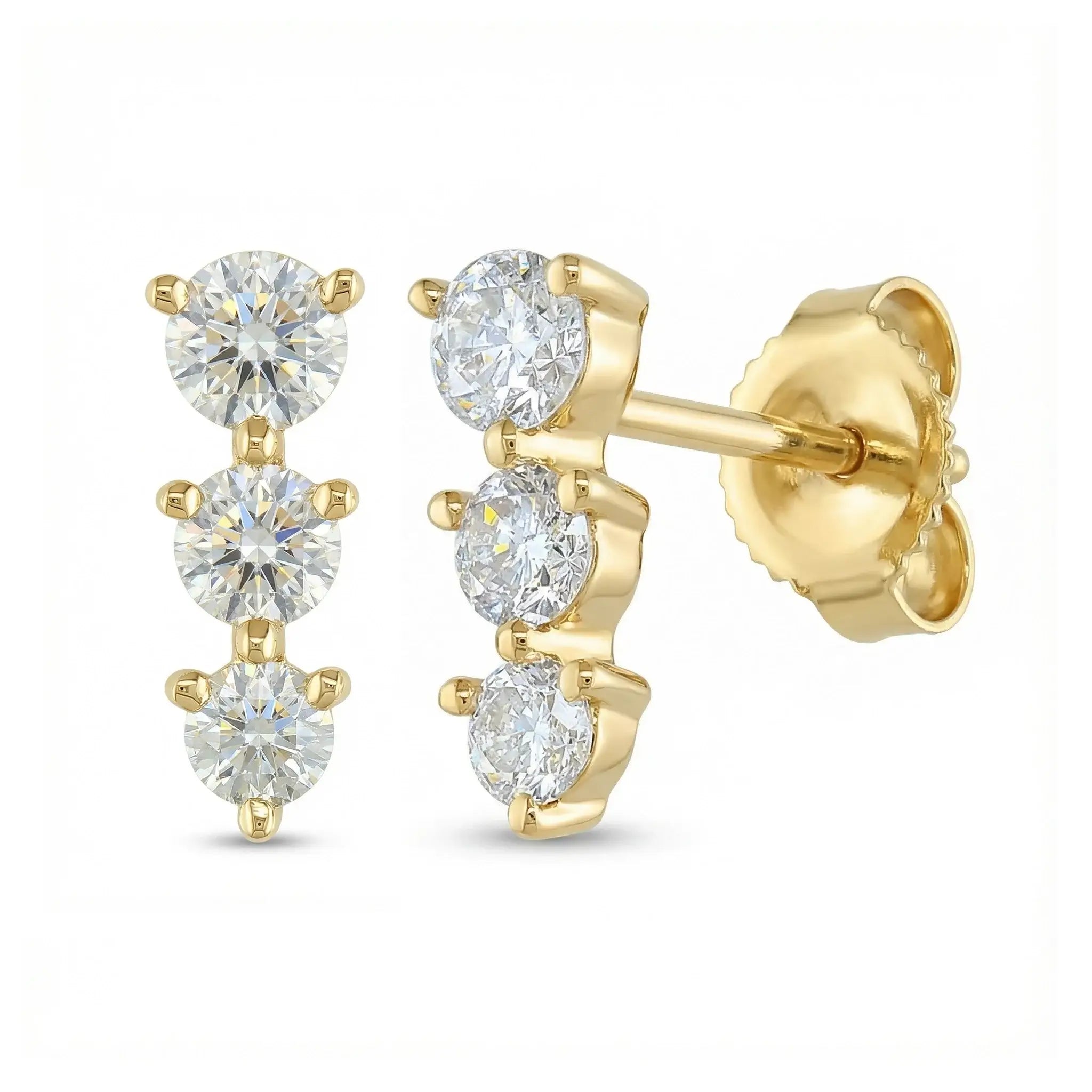BeBling Modern Graduated Diamond Studs 14K Yellow Gold Side View