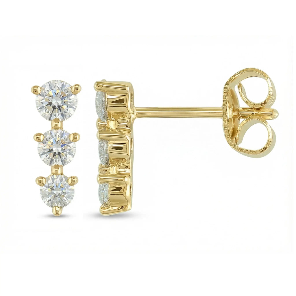 BeBling Modern Graduated Diamond Studs 14K Yellow Gold Side View 2