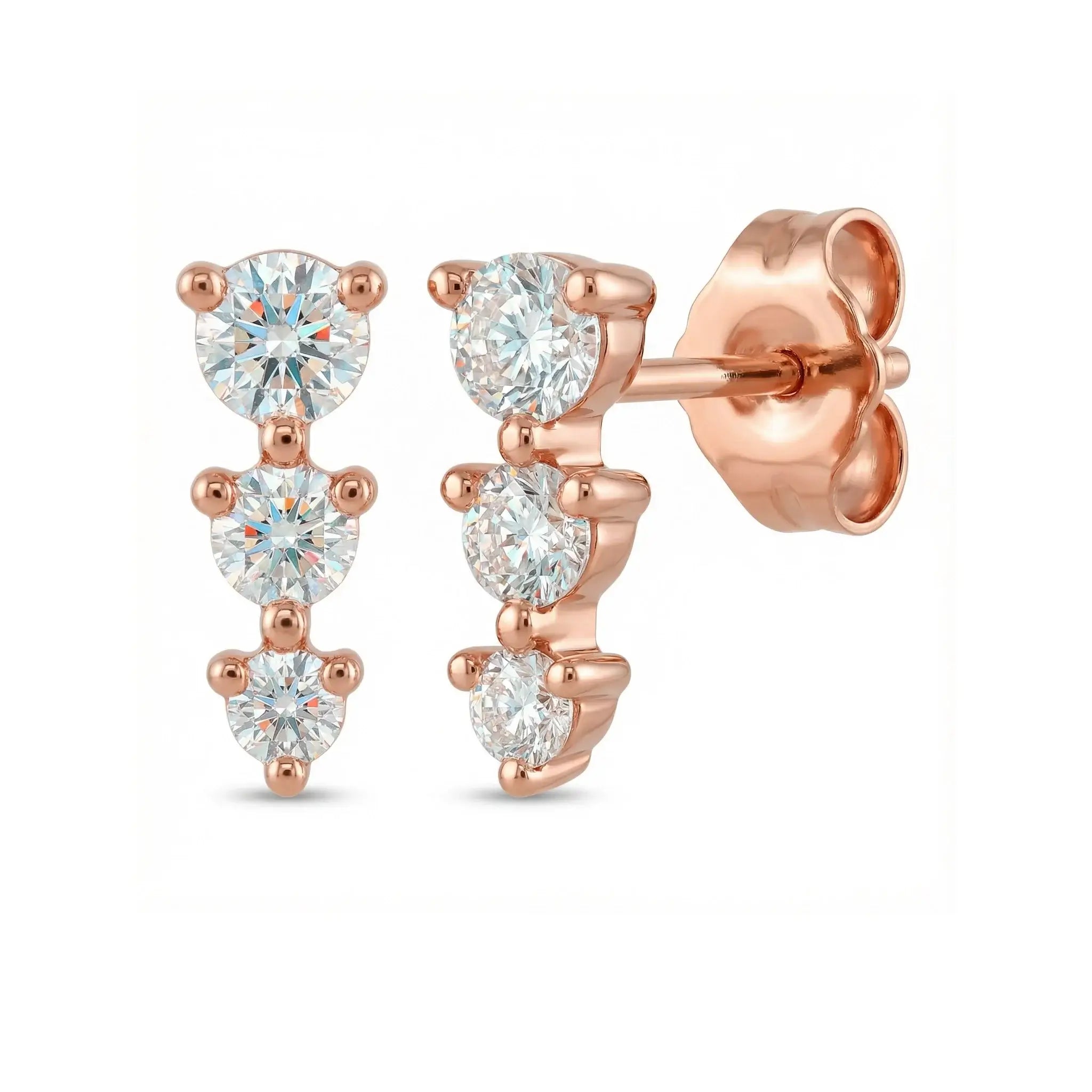 BeBling Graduated Diamond Studs 14K Yellow Gold Side View - Rose Gold