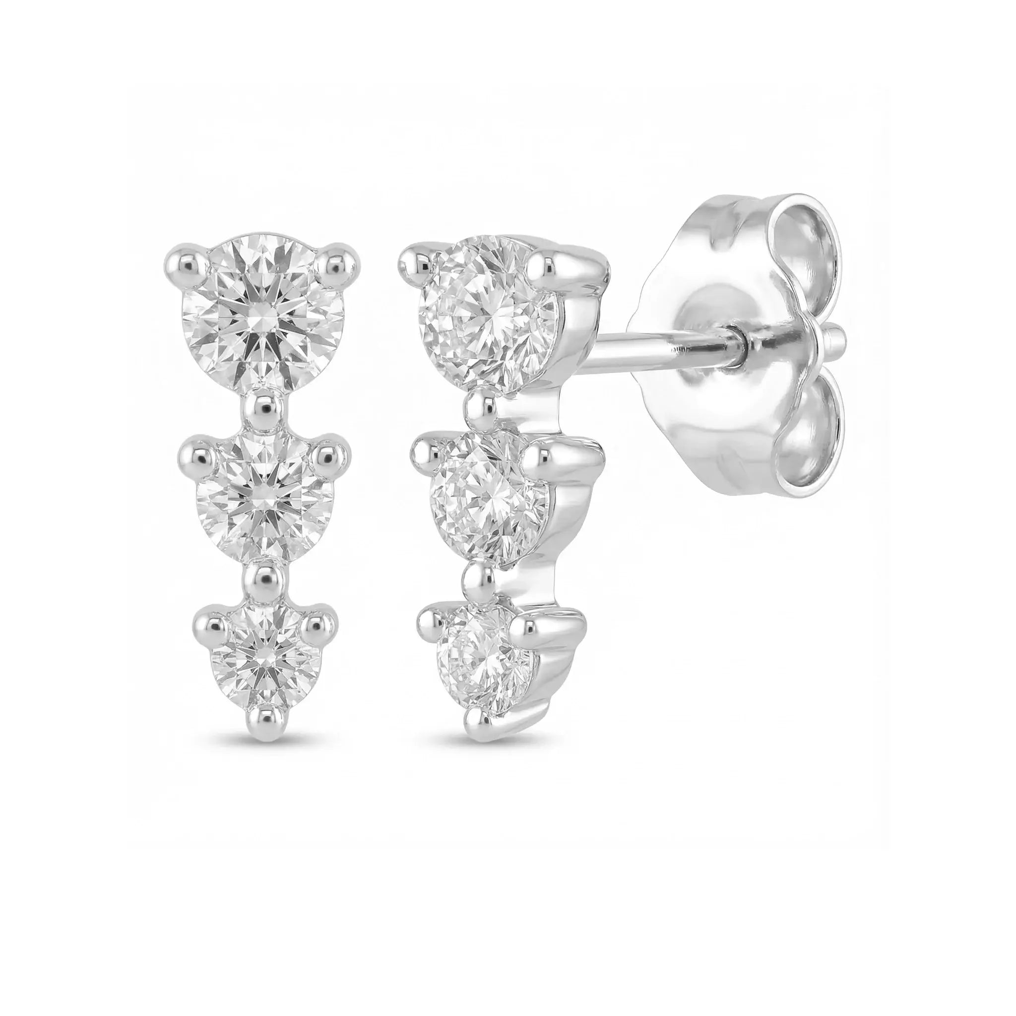 BeBling Graduated Diamond Studs 14K Yellow Gold Side View - White Gold