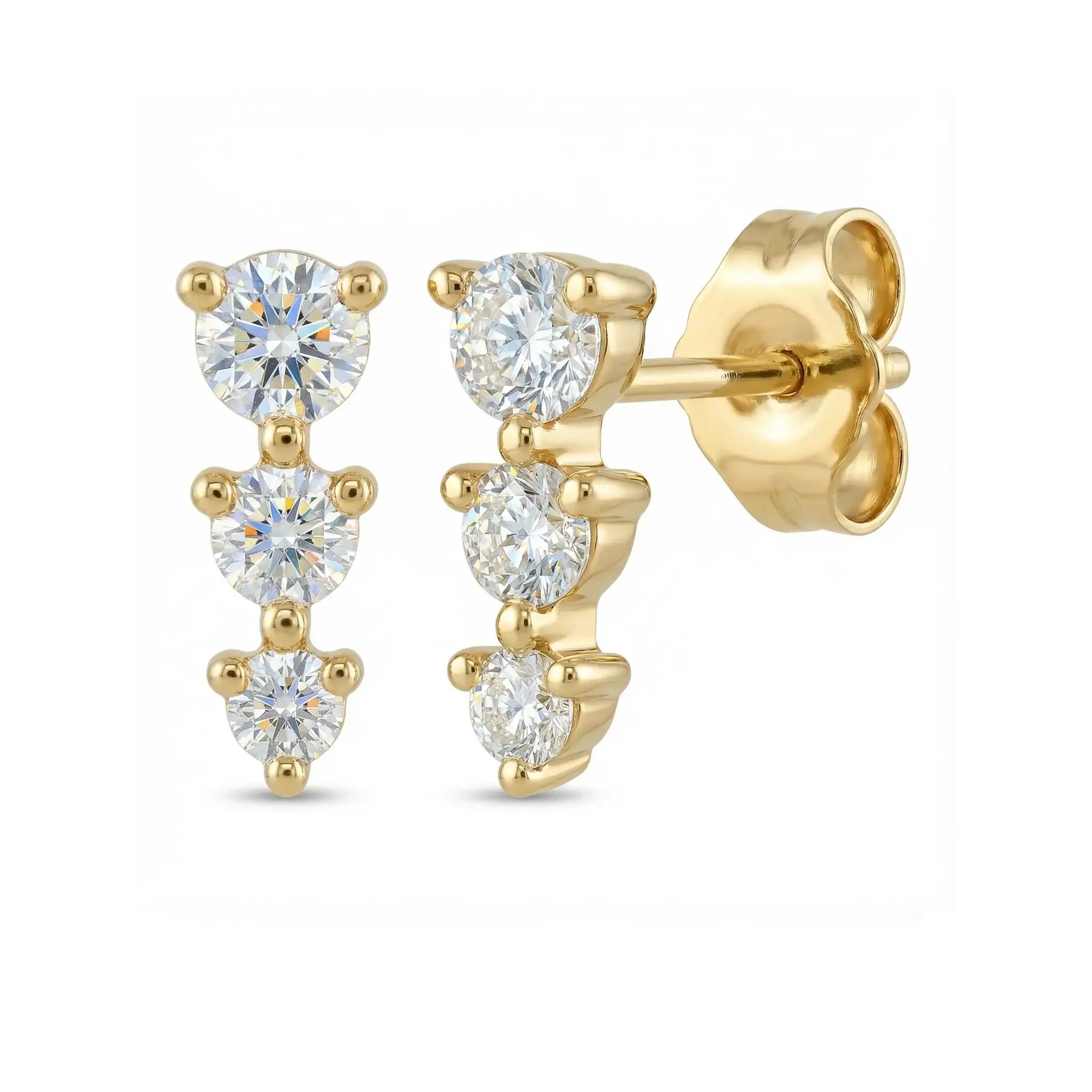 BeBling Graduated Diamond Studs 14K Yellow Gold Side View
