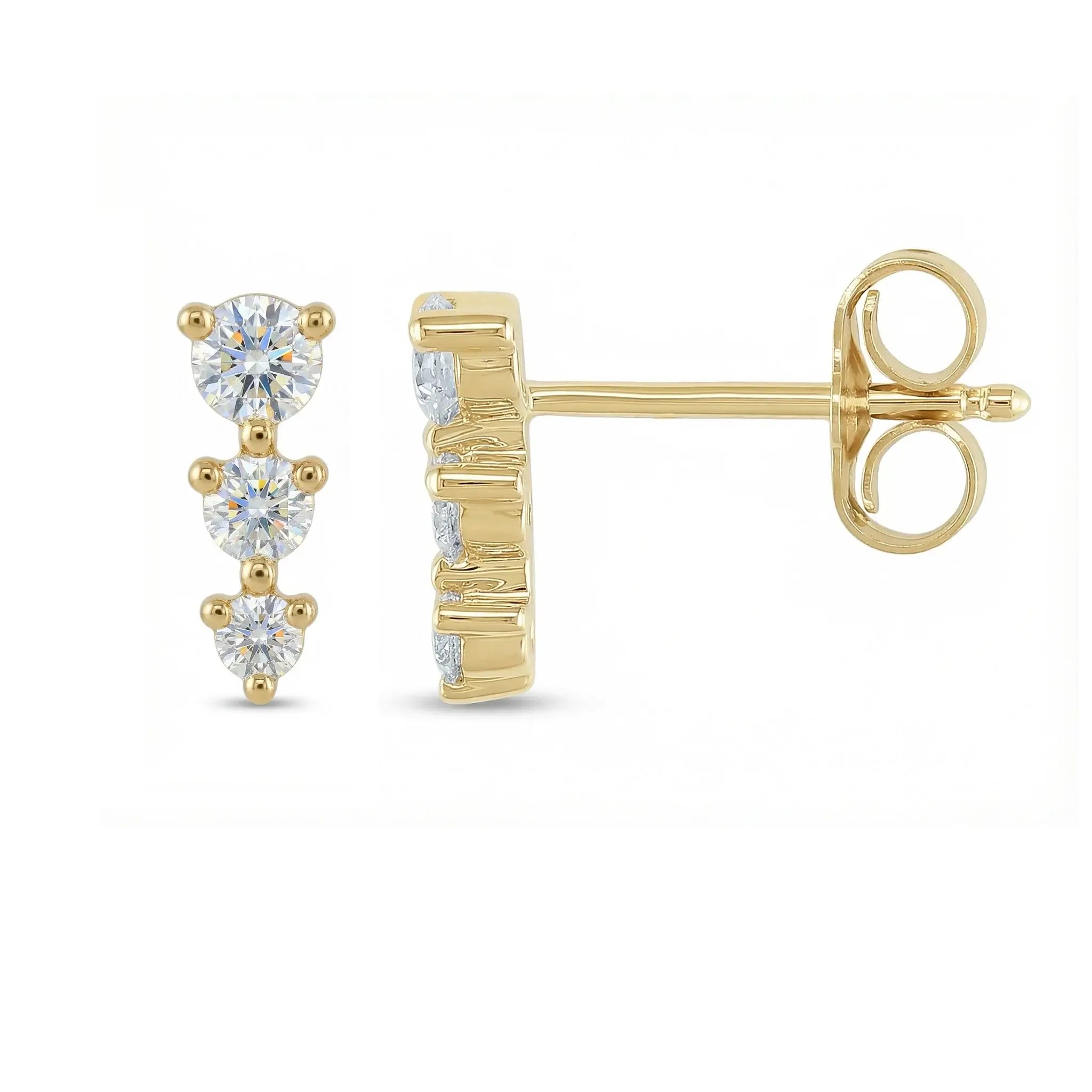 BeBling Graduated Diamond Studs 14K Yellow Gold Side View 2