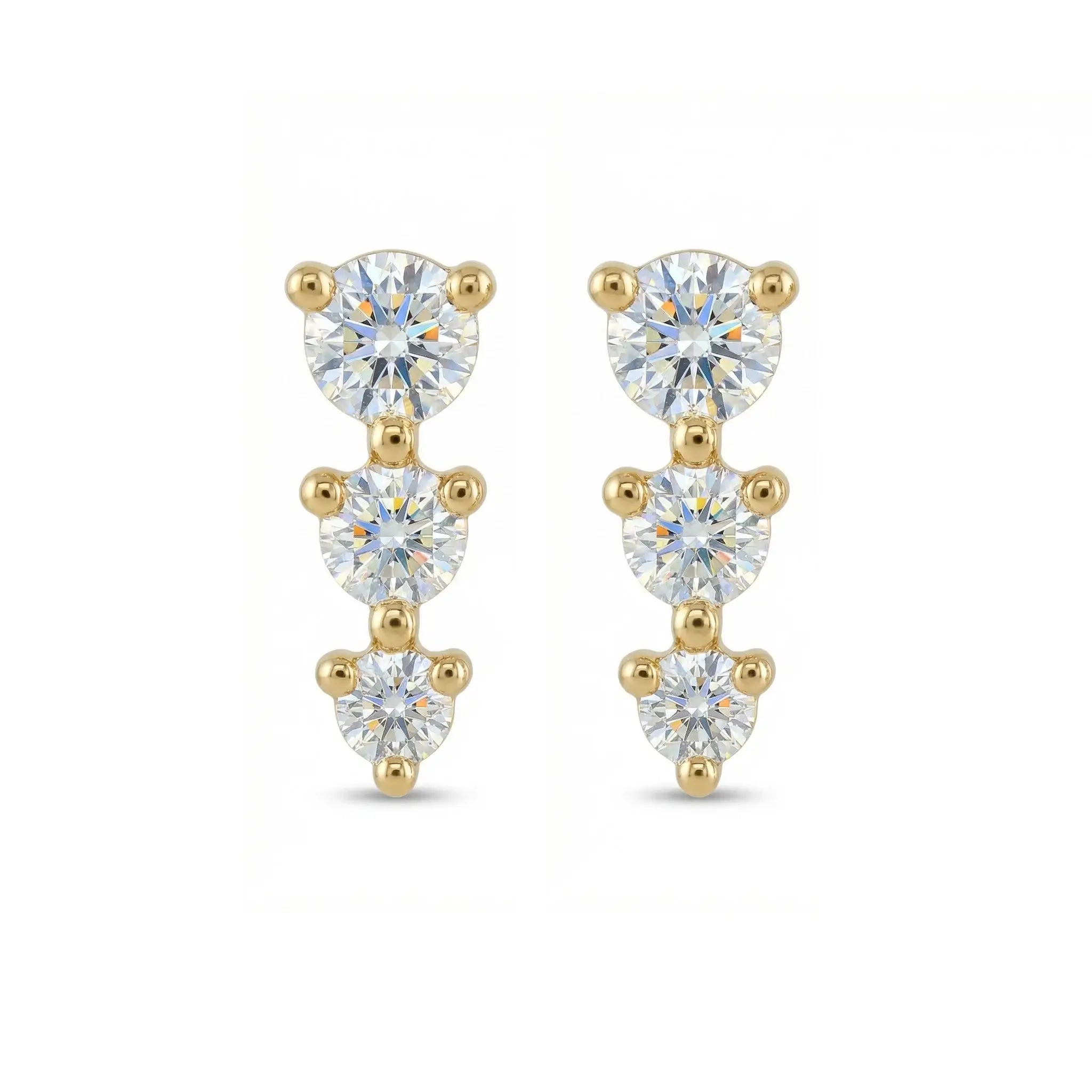 BeBling Graduated Diamond Studs 14K Yellow Gold Front View