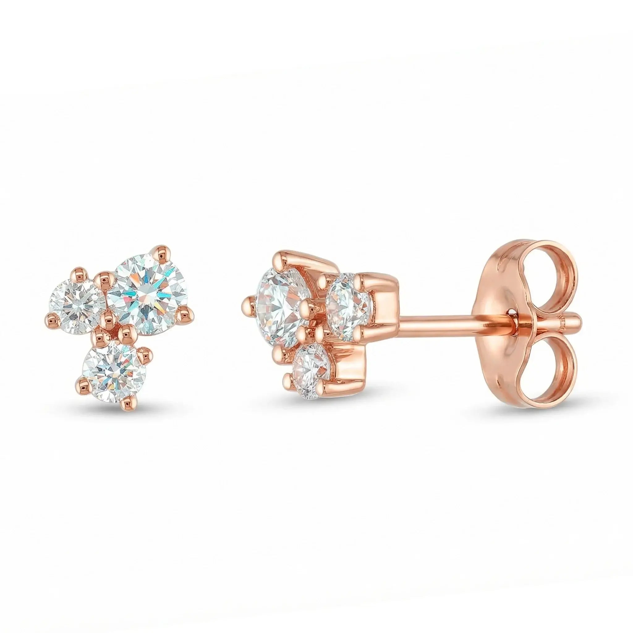 BeBling Sustainable Trio Diamond Studs 14K Yellow Gold Close Up - Rose Gold