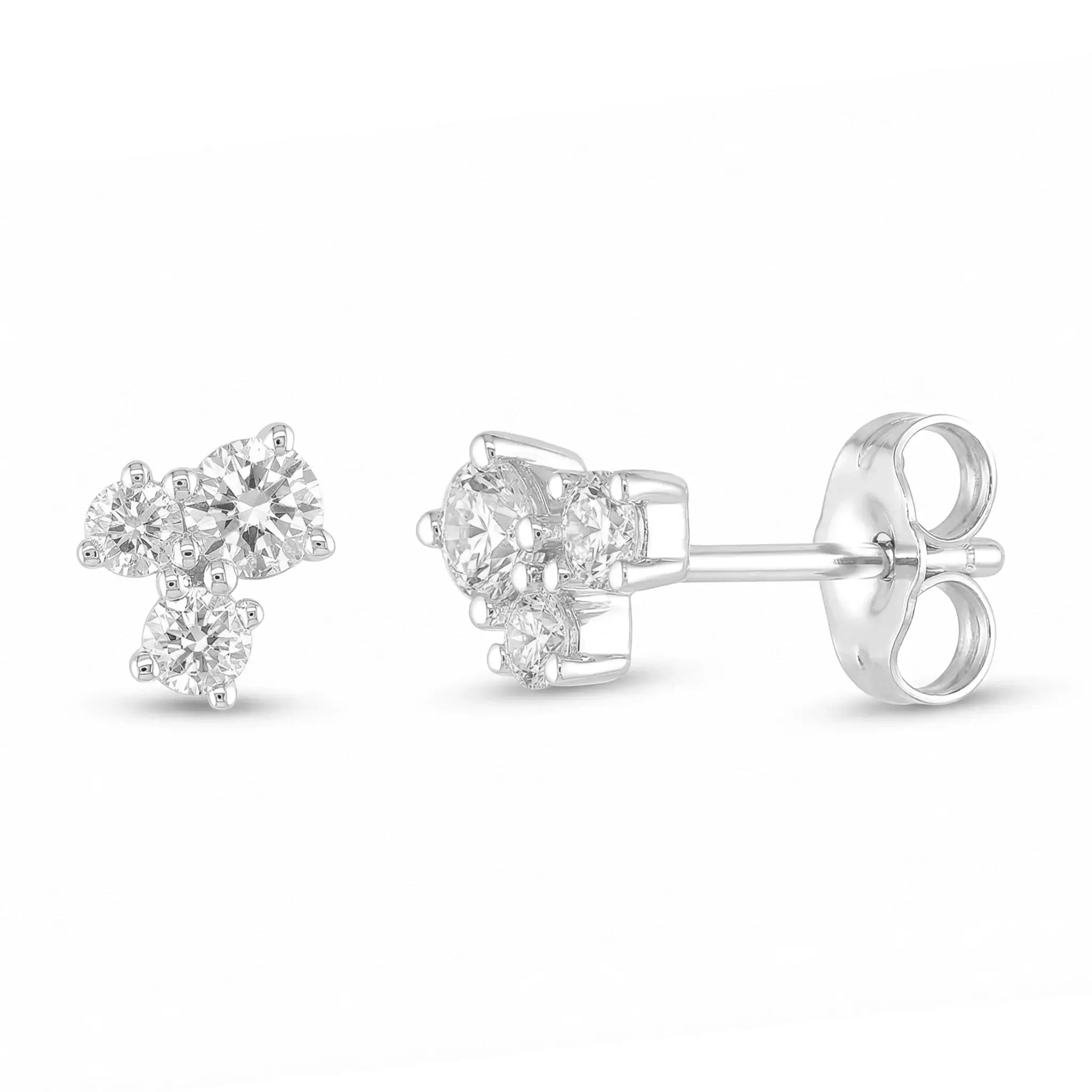 BeBling Sustainable Trio Diamond Studs 14K Yellow Gold Close Up - White Gold