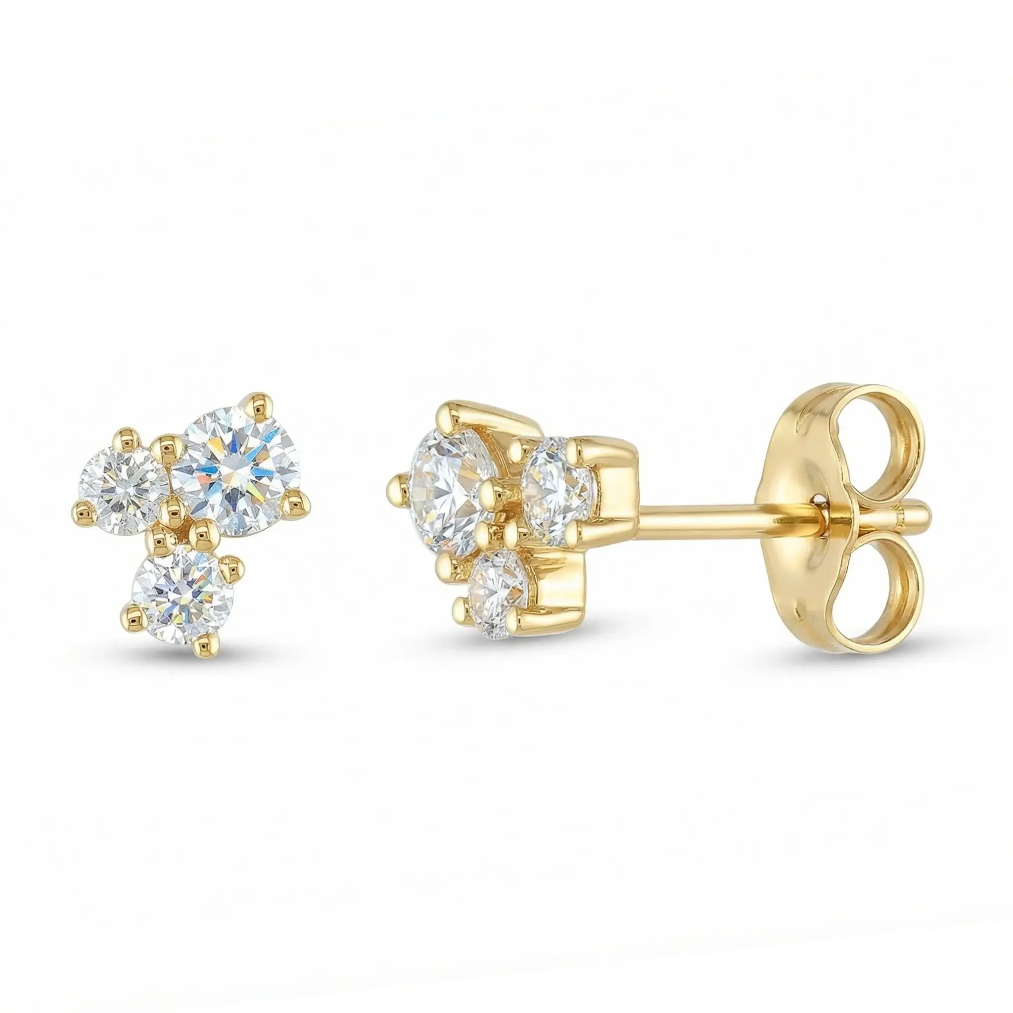 BeBling Sustainable Trio Diamond Studs 14K Yellow Gold Close Up