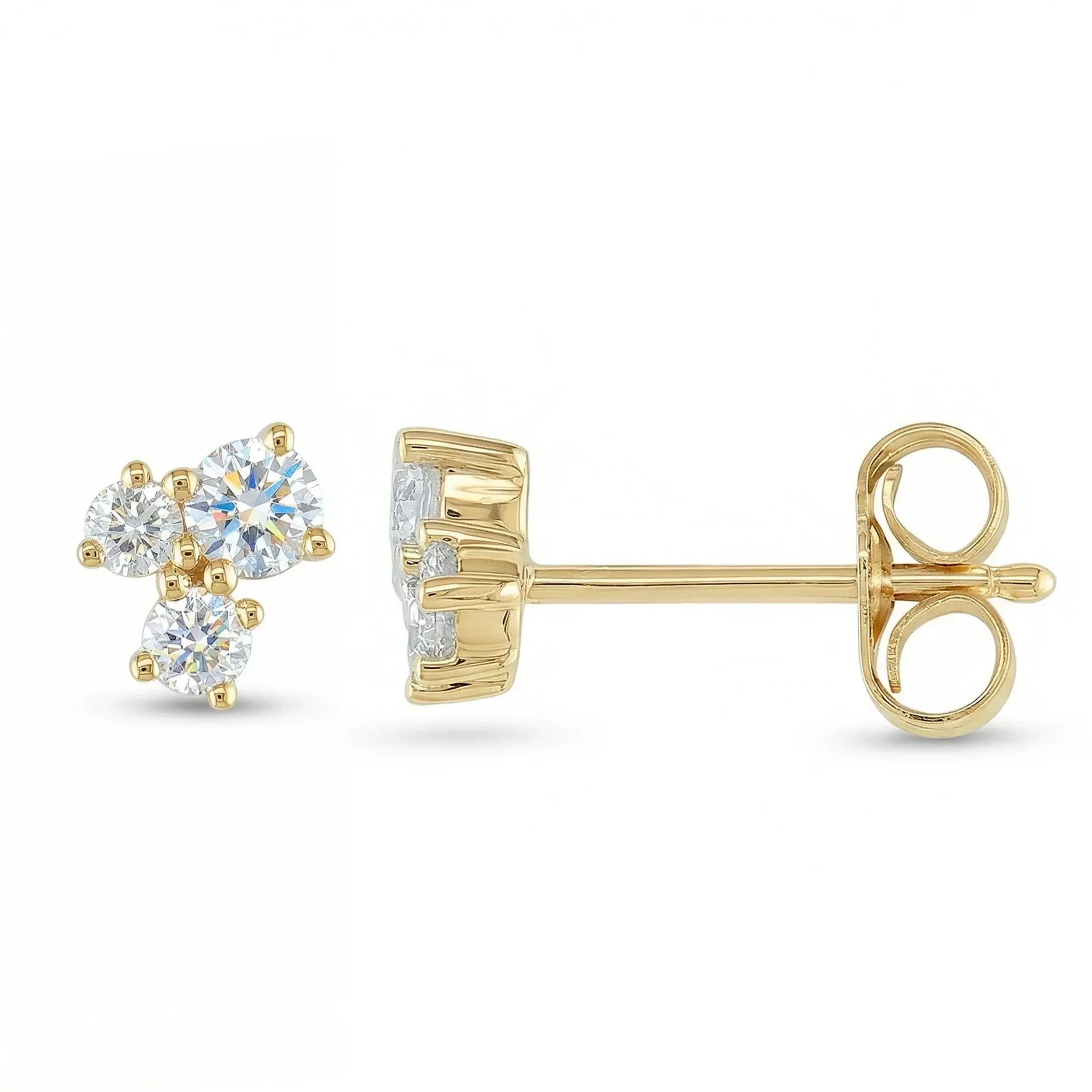 BeBling Sustainable Trio Diamond Studs 14K Yellow Gold Close Up
