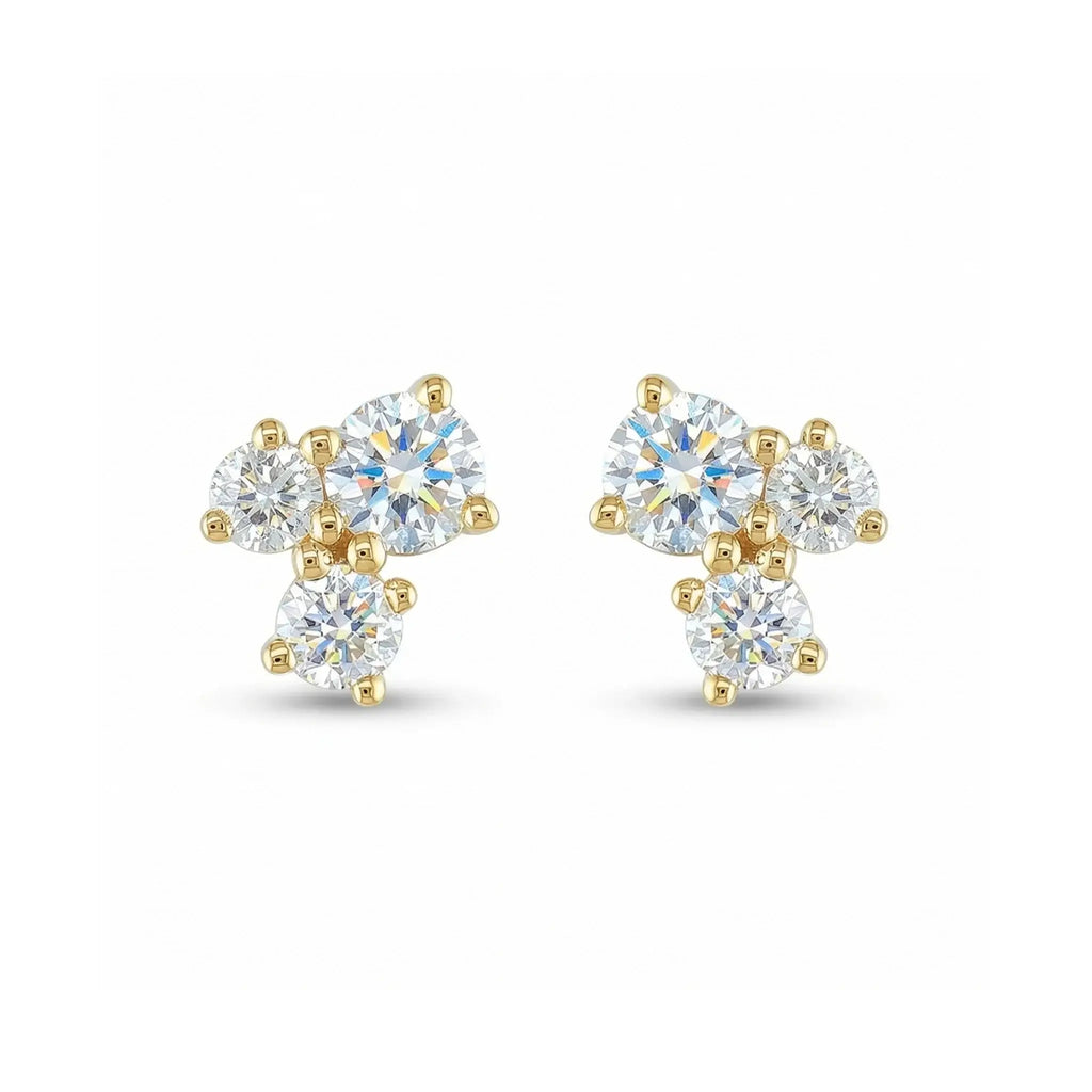 BeBling Sustainable Trio Diamond Studs 14K Yellow Gold Close Up