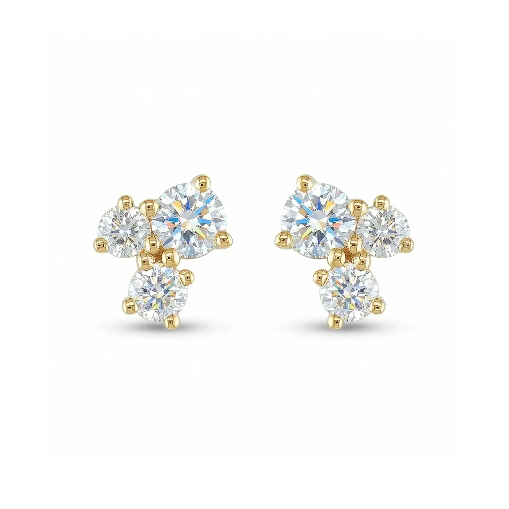 BeBling Sustainable Trio Diamond Studs 14K Yellow Gold Close Up