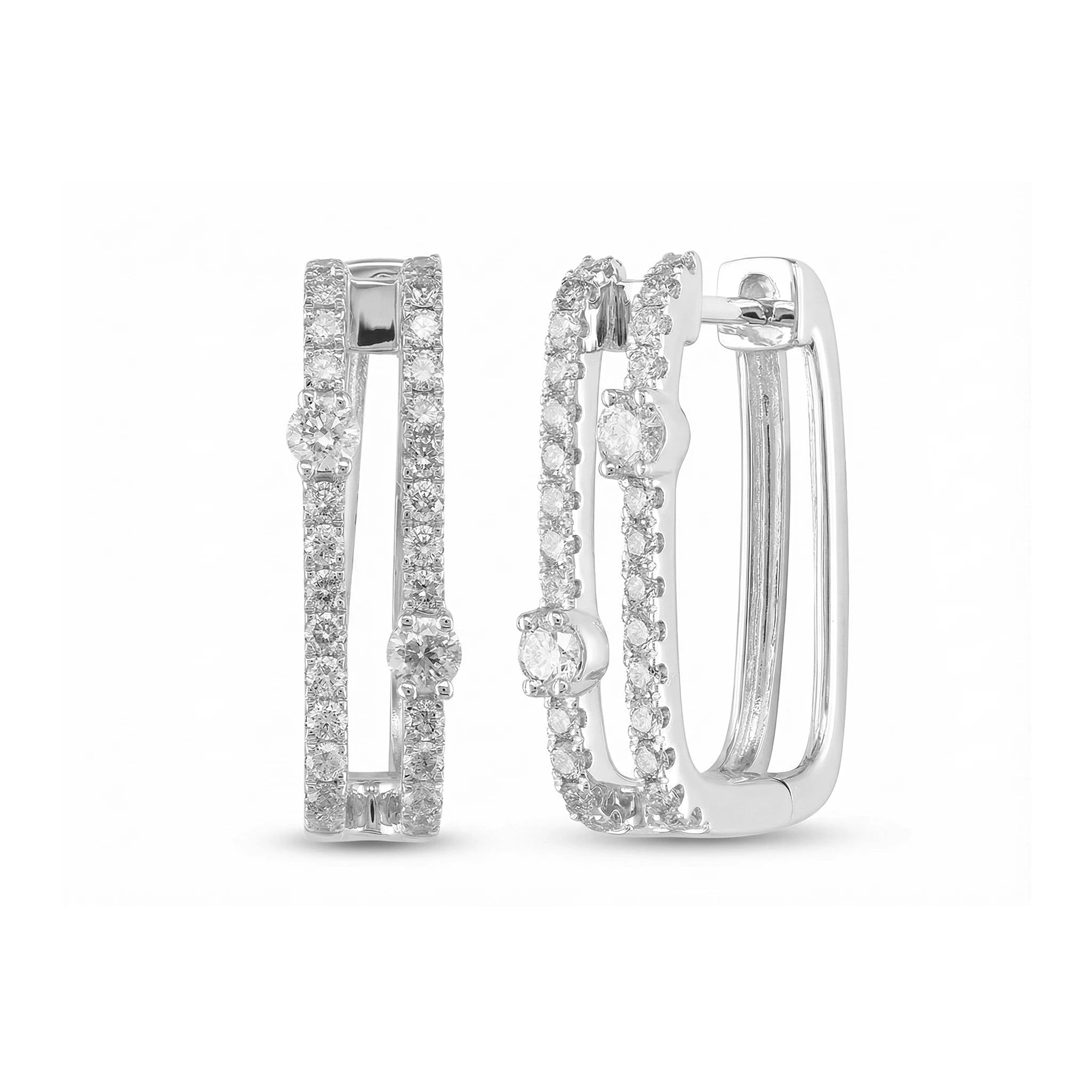 14K Yellow Gold Double Row Diamond Hoop Earrings